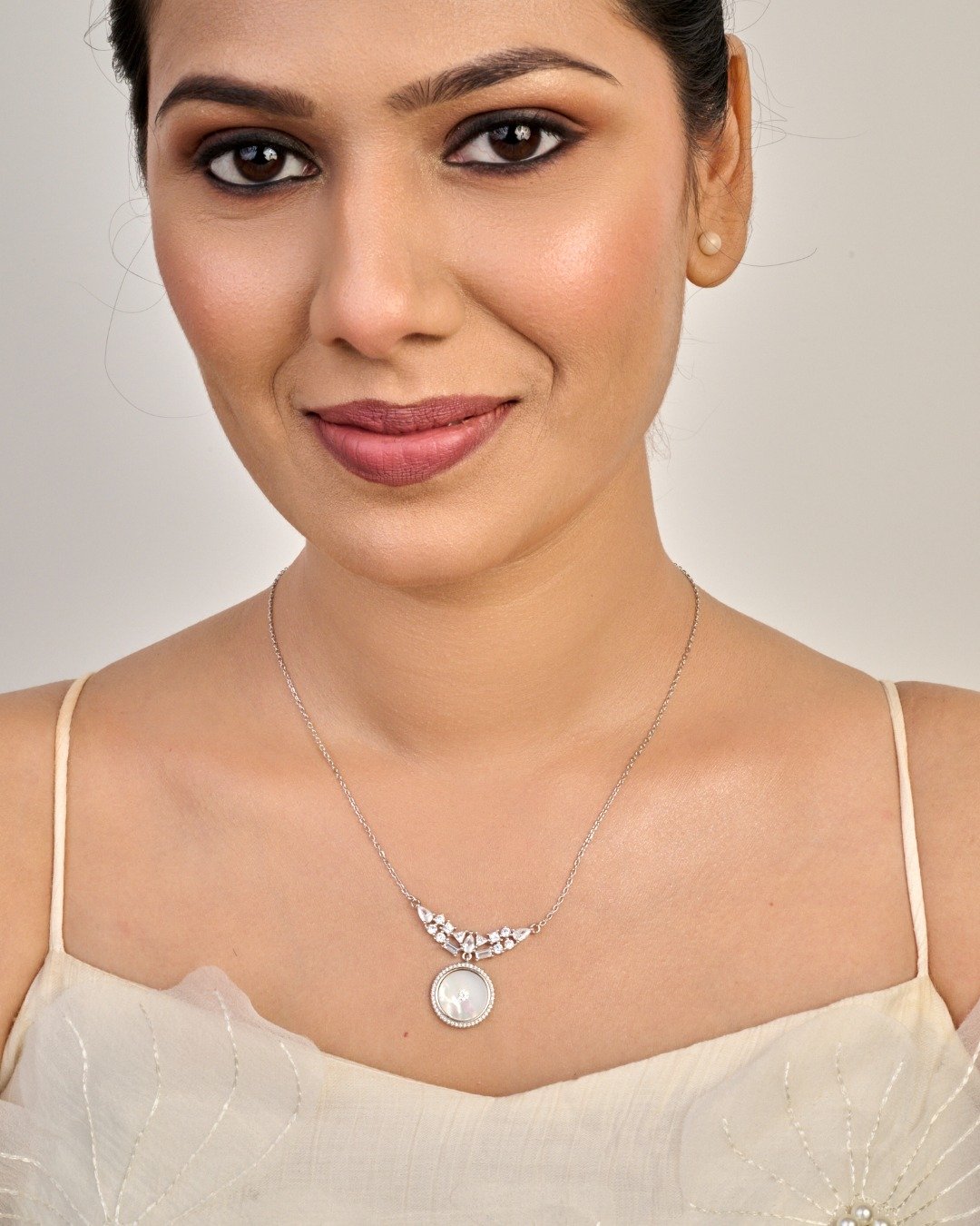 Royal Crystal Disc Statement Necklace – 925 Sterling Silver — view 4
