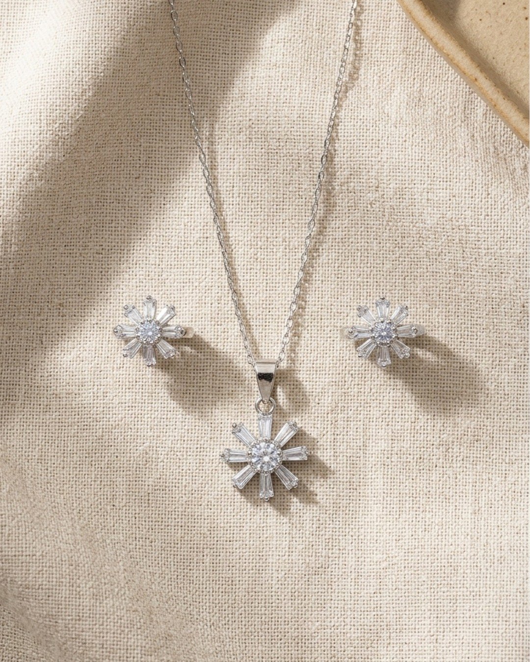 Radiant Starburst Crystal Pendant Set – 925 Sterling Silver