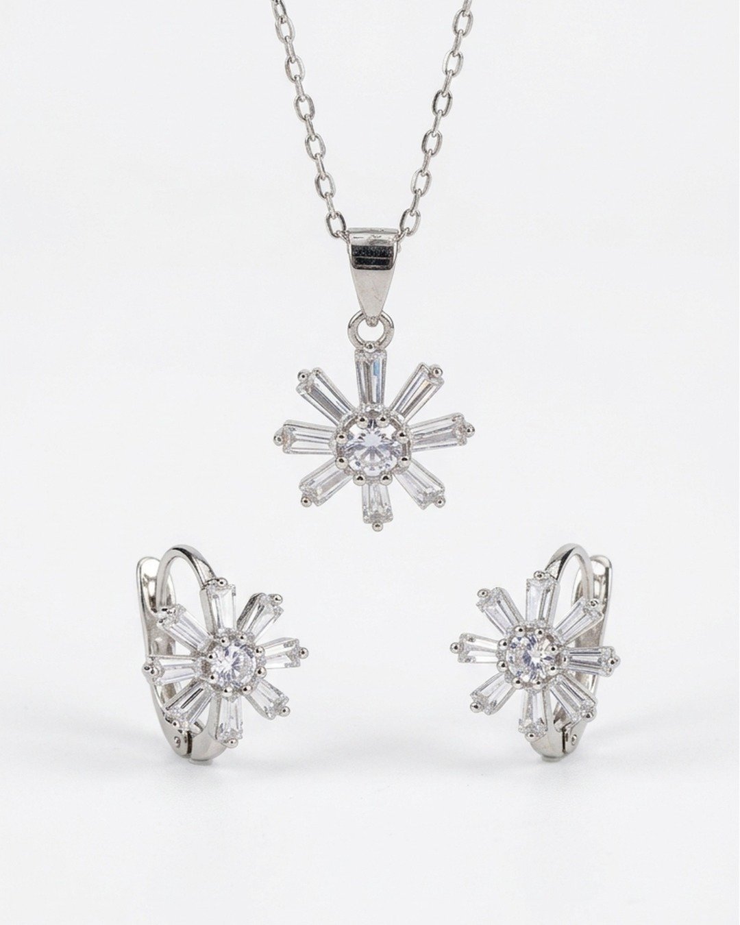 Radiant Starburst Crystal Pendant Set – 925 Sterling Silver — view 5