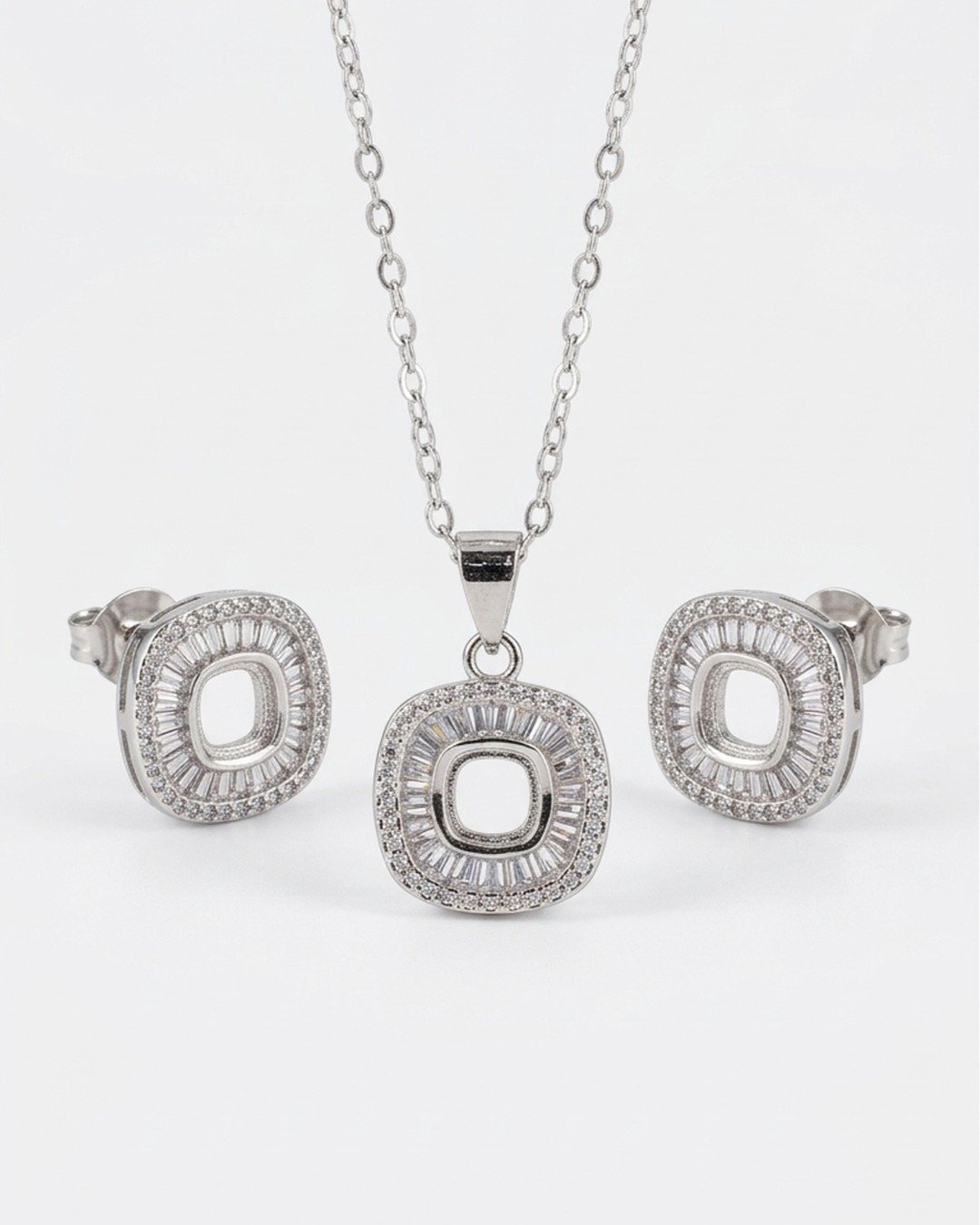 Radiant Cushion Halo Pendant Set – 925 Sterling Silver