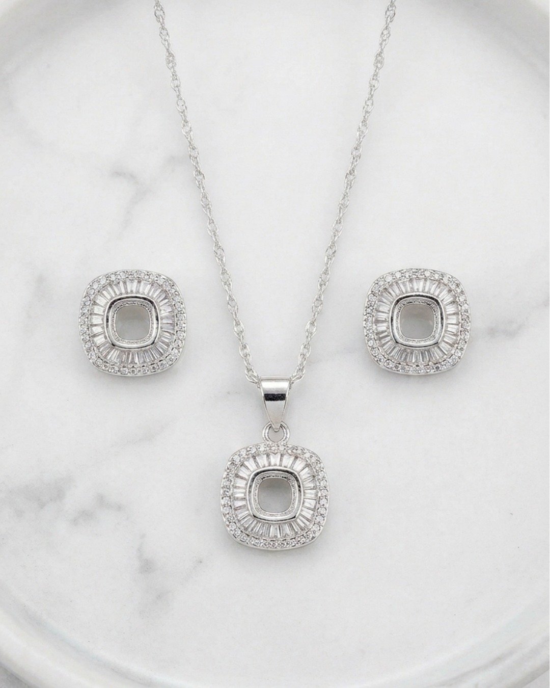 Radiant Cushion Halo Pendant Set – 925 Sterling Silver — view 5