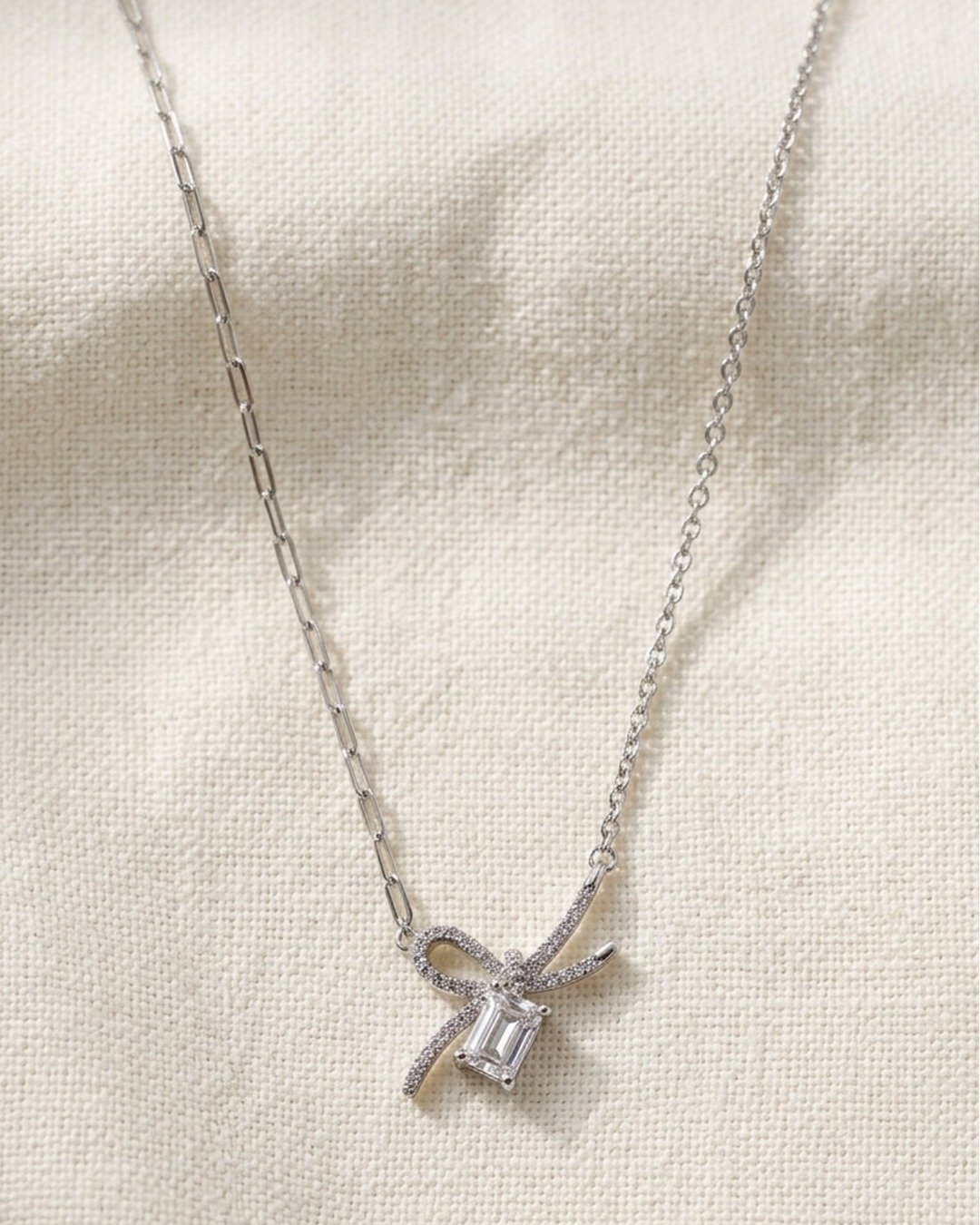 Crystal Bow Elegance Pendant Necklace – 925 Sterling Silver — view 4