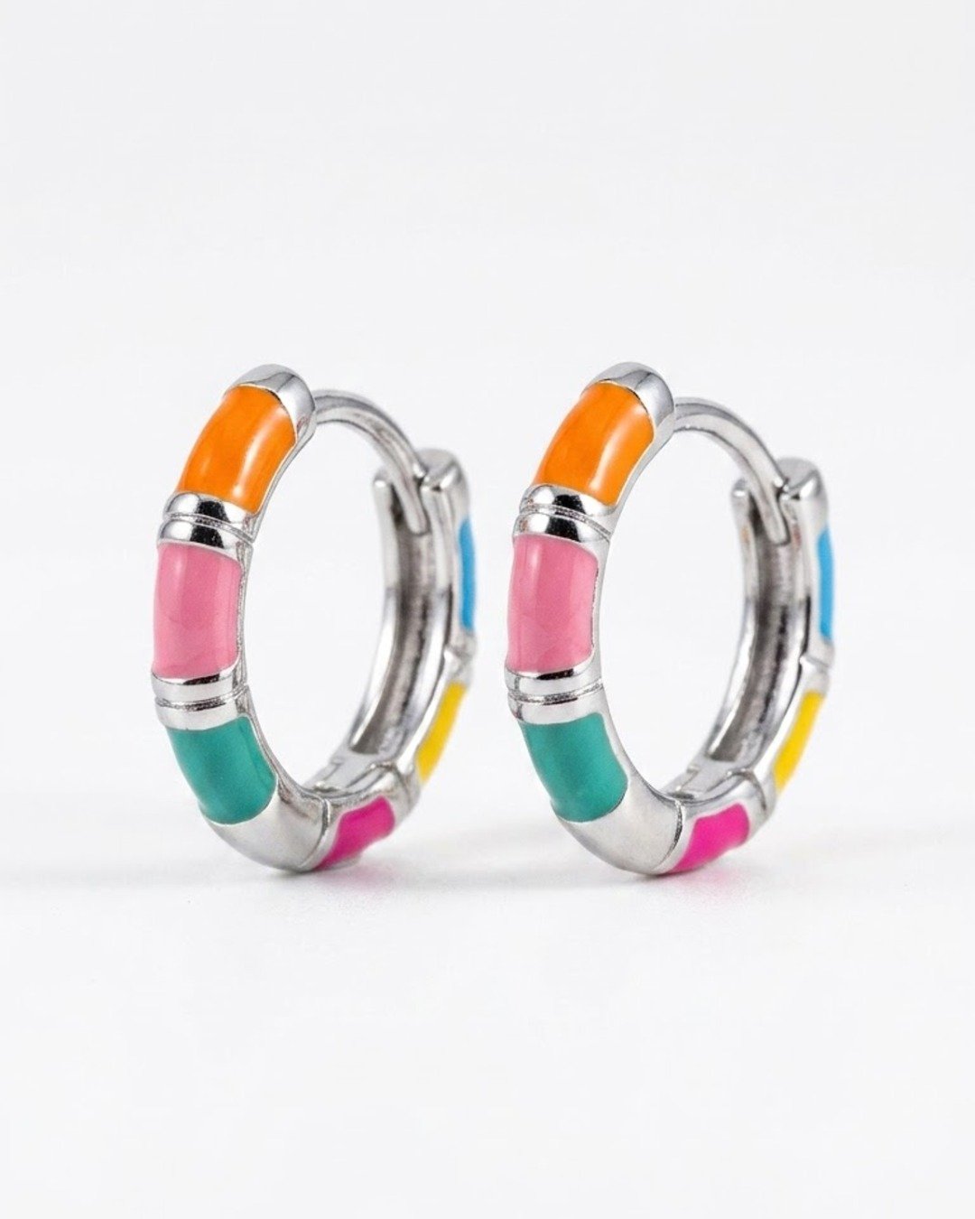 Candy Pop Multicolor Huggie Hoop Earrings - 925 Sterling Silver