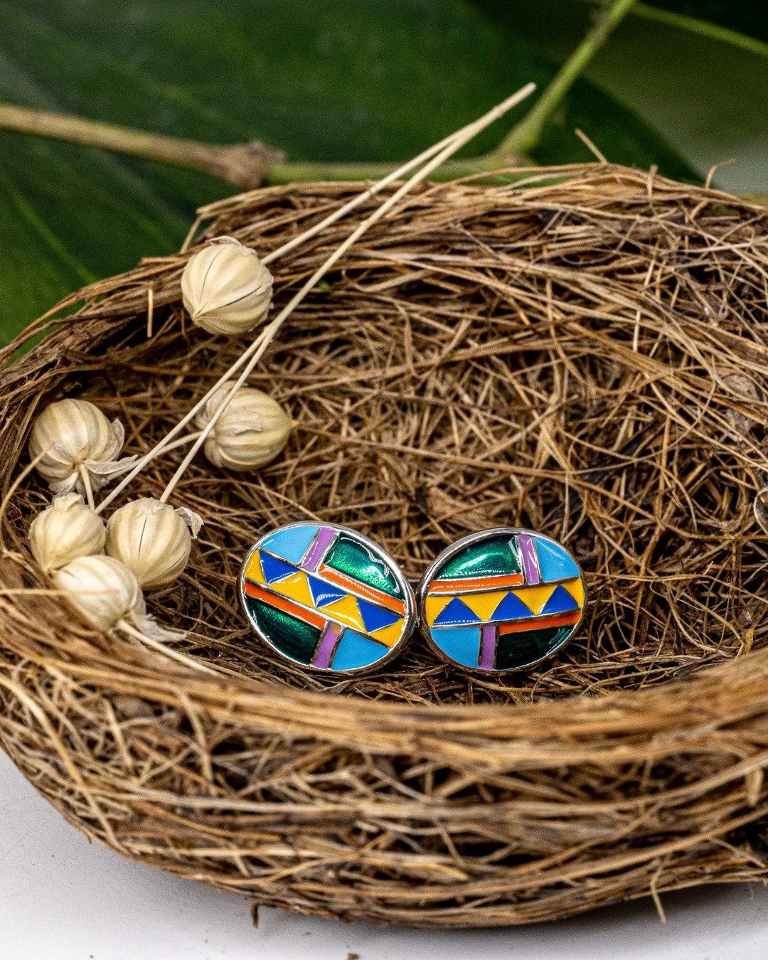 Mosaic Pop Geometric Stud Earrings - 925 Sterling Silver — view 6