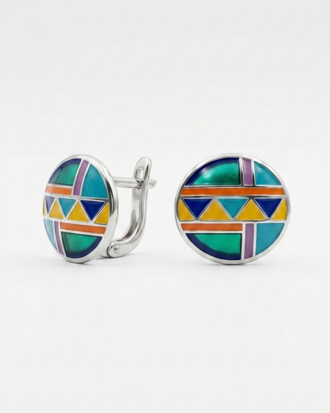 Mosaic Pop Geometric Stud Earrings - 925 Sterling Silver