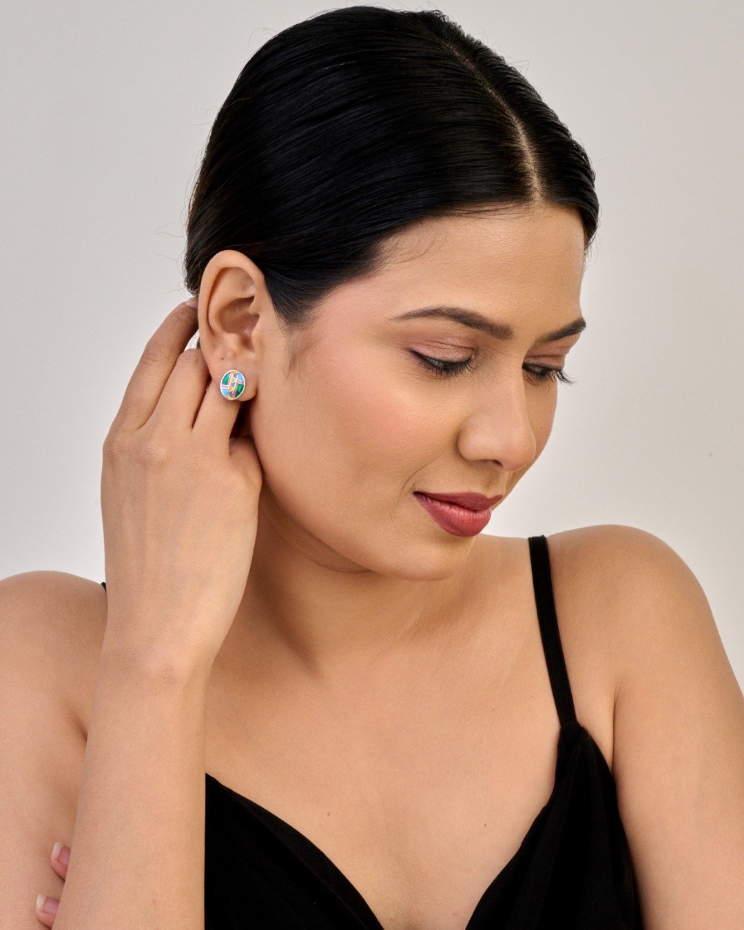 Mosaic Pop Geometric Stud Earrings - 925 Sterling Silver — view 3