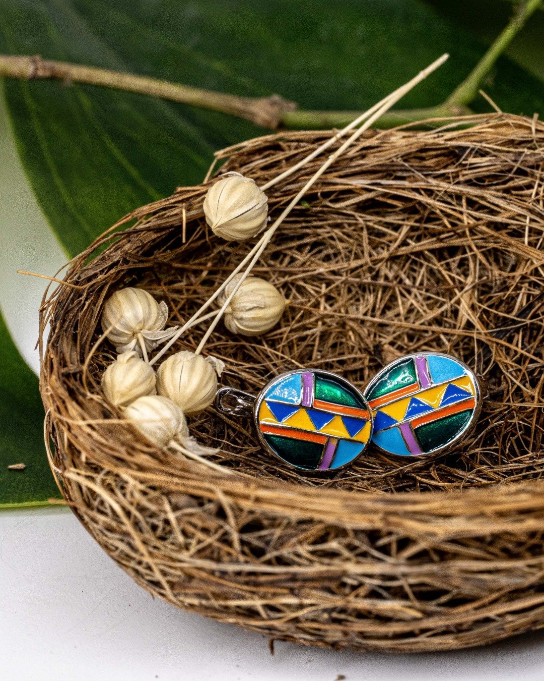 Mosaic Pop Geometric Stud Earrings - 925 Sterling Silver — view 5