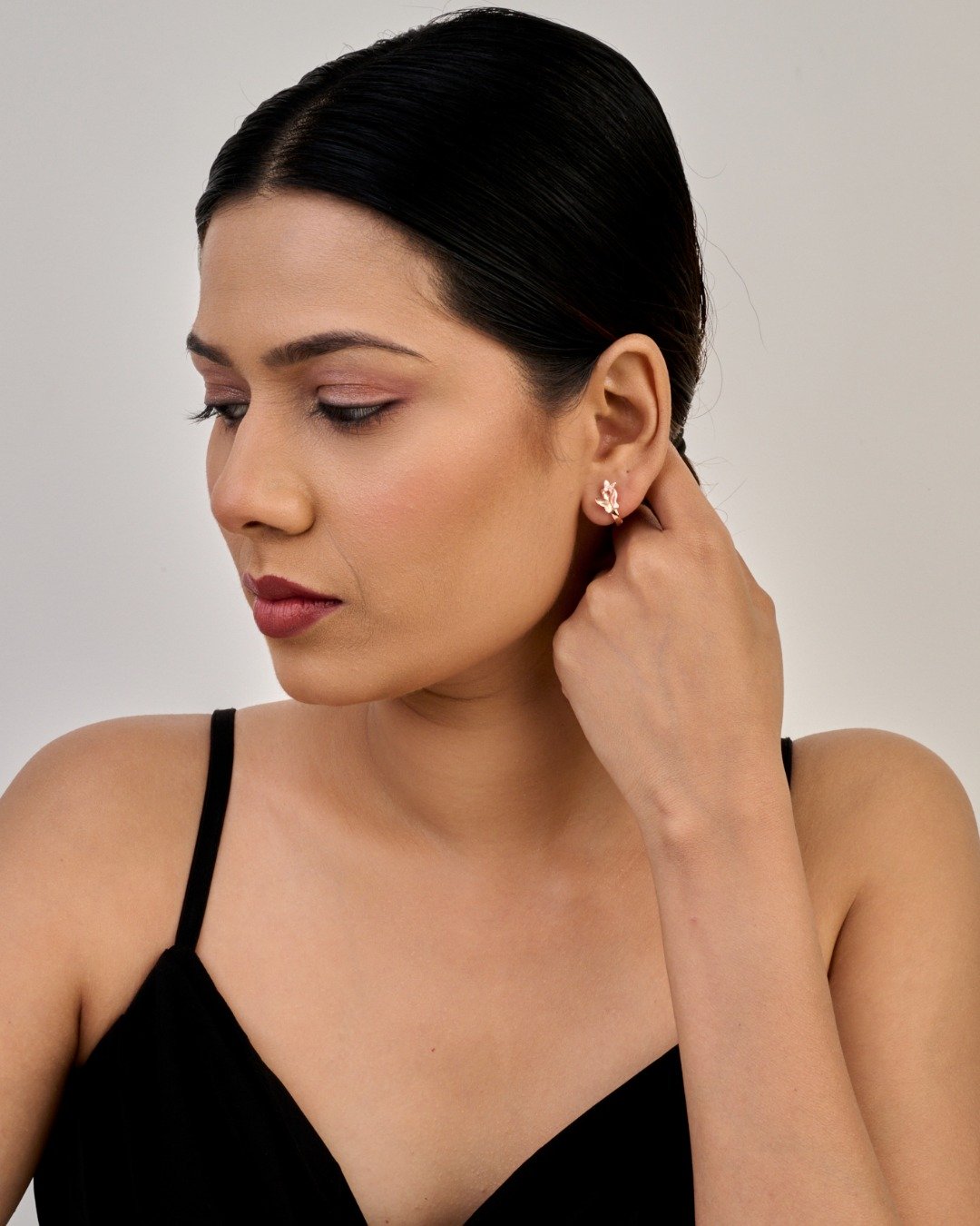 Rose Gold Butterfly Bloom Hoop Earrings - 925 Sterling Silver — view 5