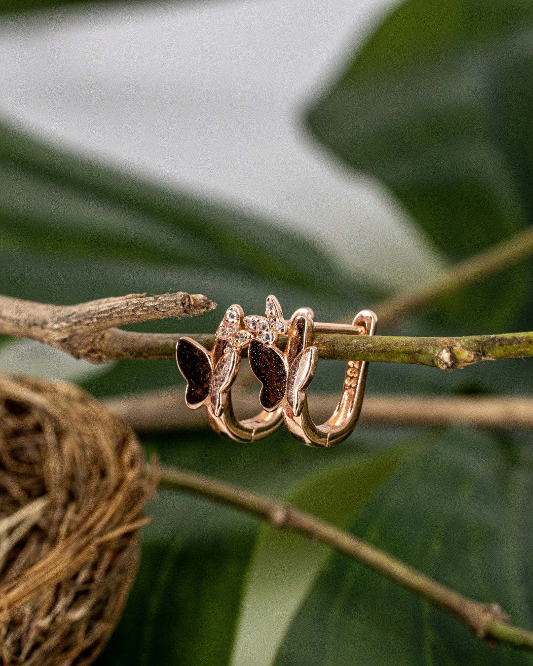Rose Gold Butterfly Bloom Hoop Earrings - 925 Sterling Silver — view 3