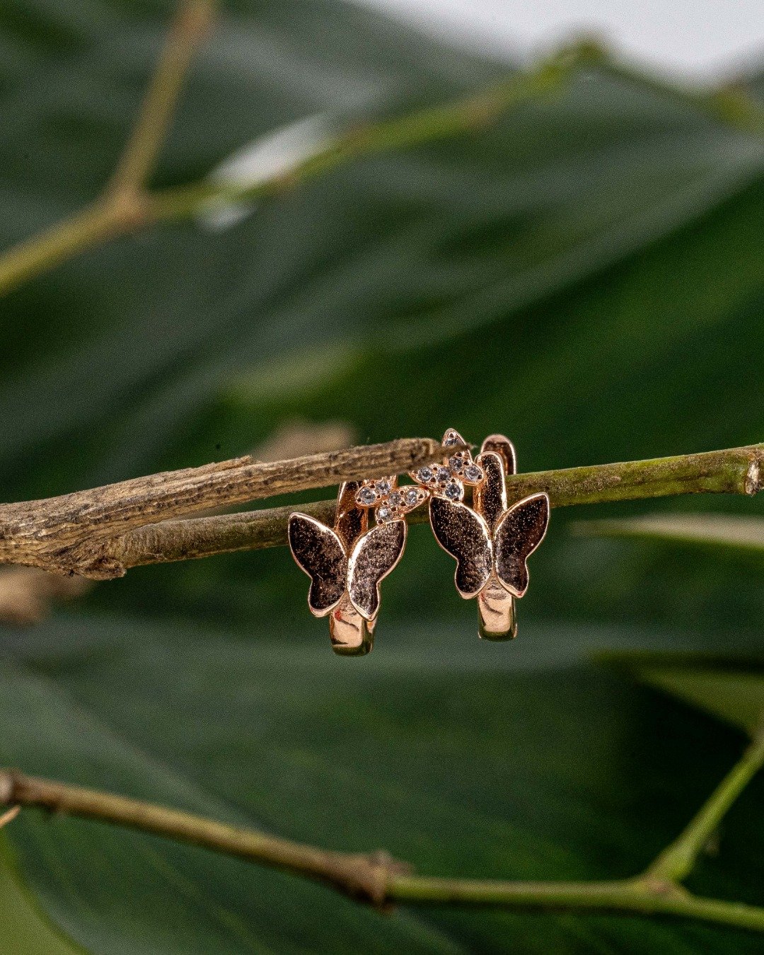 Rose Gold Butterfly Bloom Hoop Earrings - 925 Sterling Silver — view 4