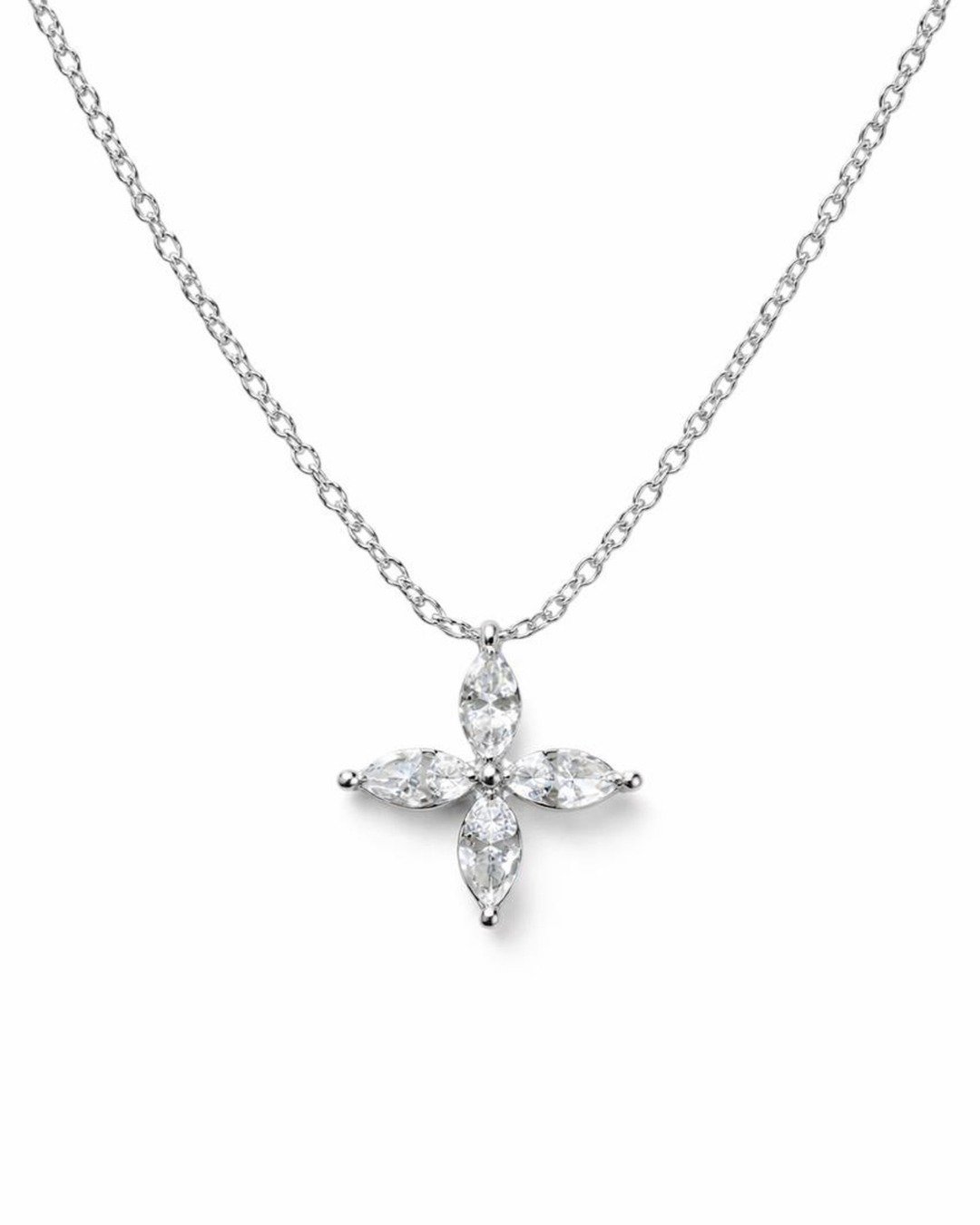 Crystal Floral Pendant Necklace – 925 Sterling Silver