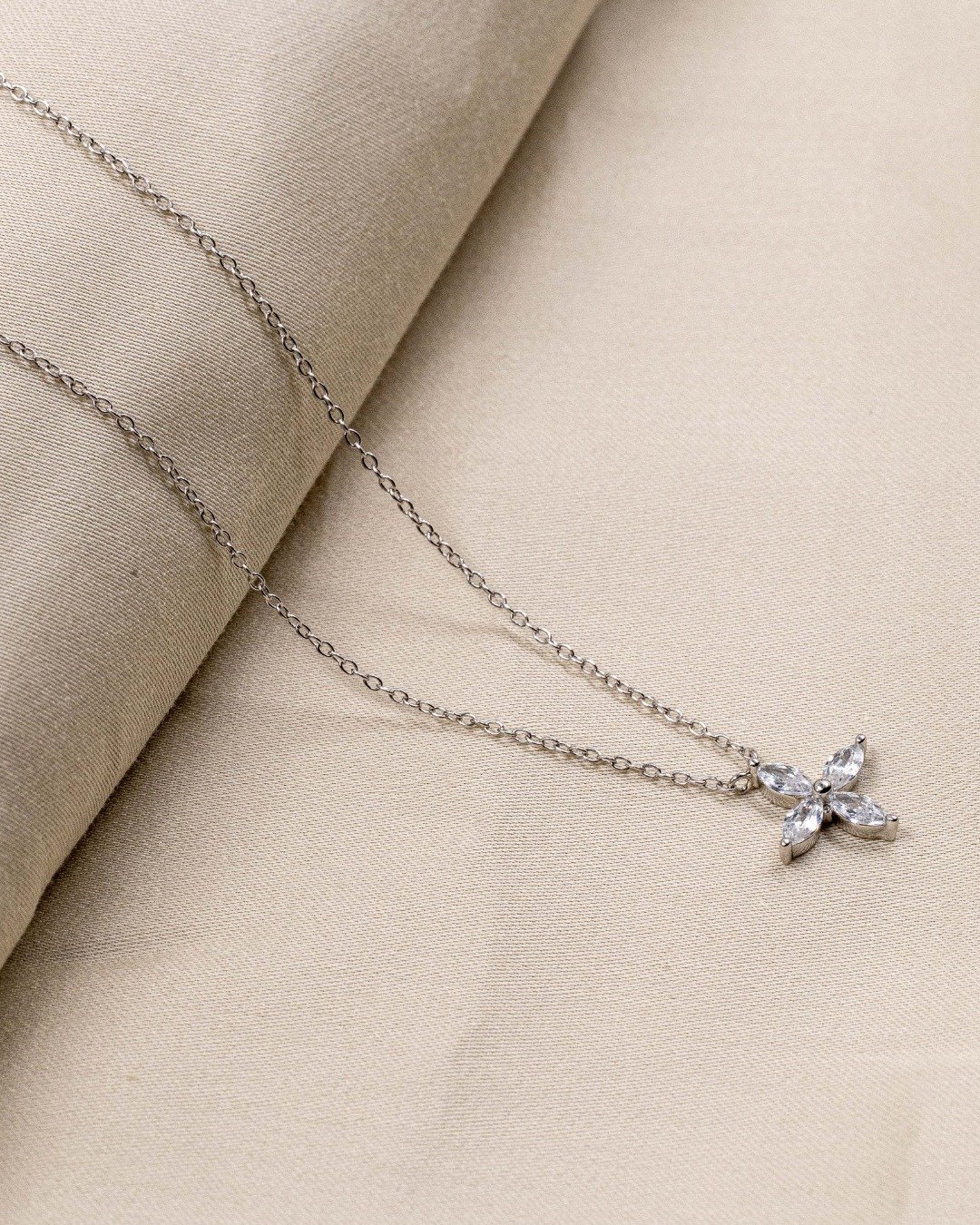 Crystal Floral Pendant Necklace – 925 Sterling Silver