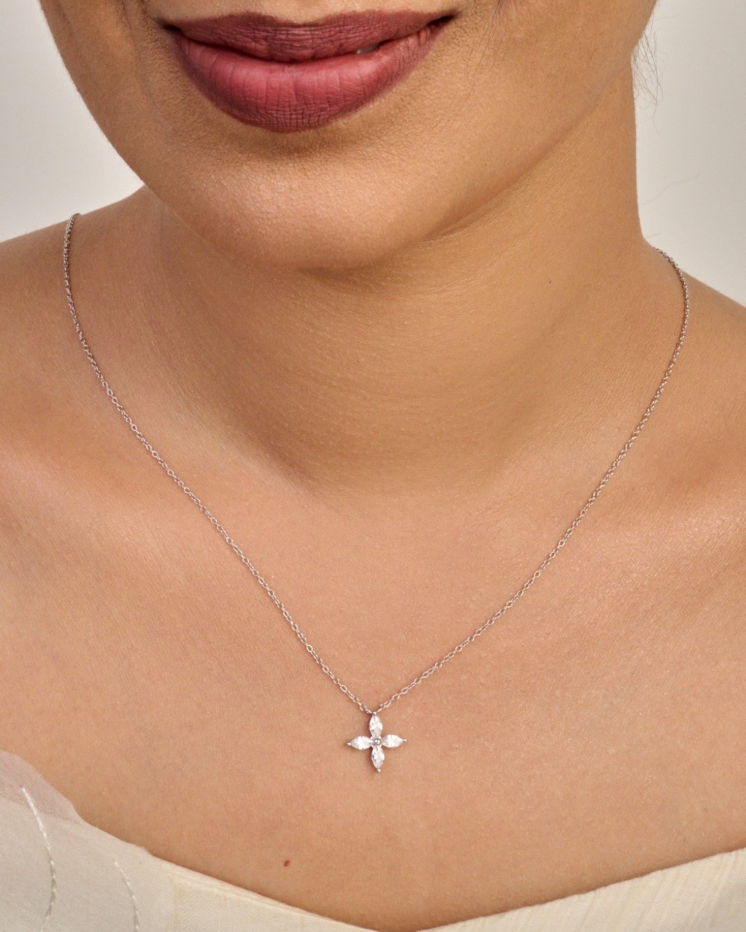 Crystal Floral Pendant Necklace – 925 Sterling Silver — view 3