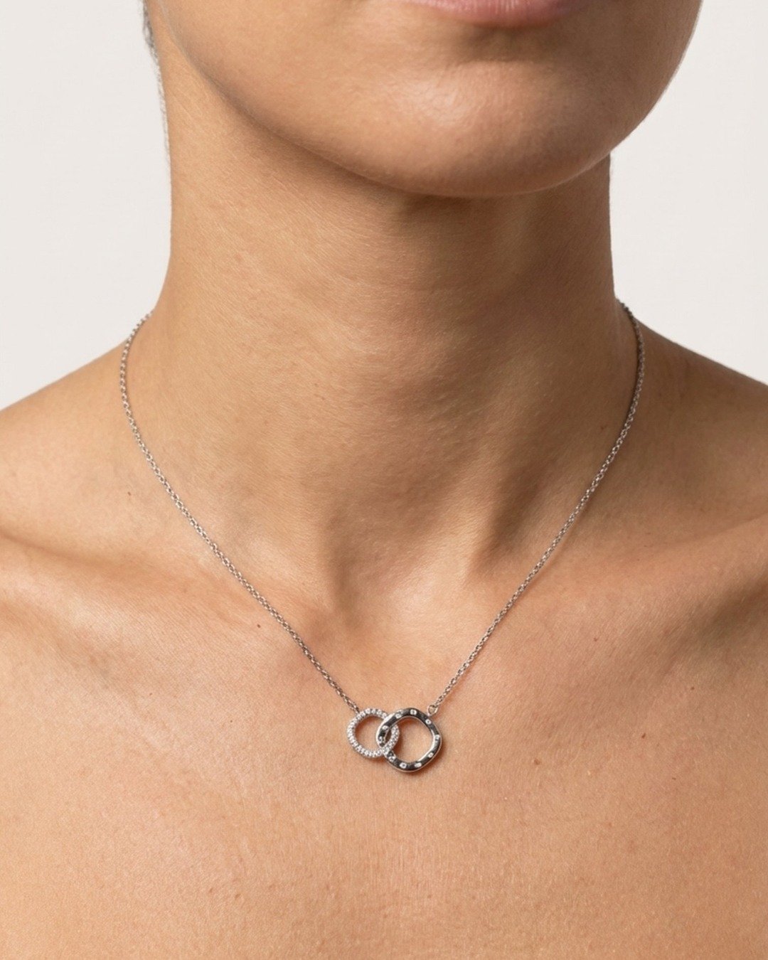 Dual Halo Interlock Pendant Necklace – 925 Sterling Silver — view 4
