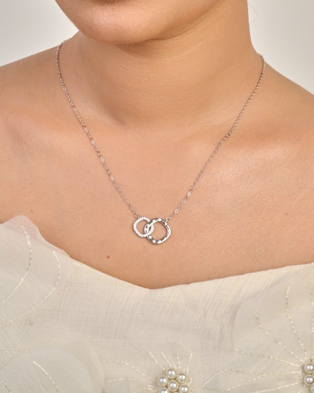 Dual Halo Interlock Pendant Necklace – 925 Sterling Silver — view 3