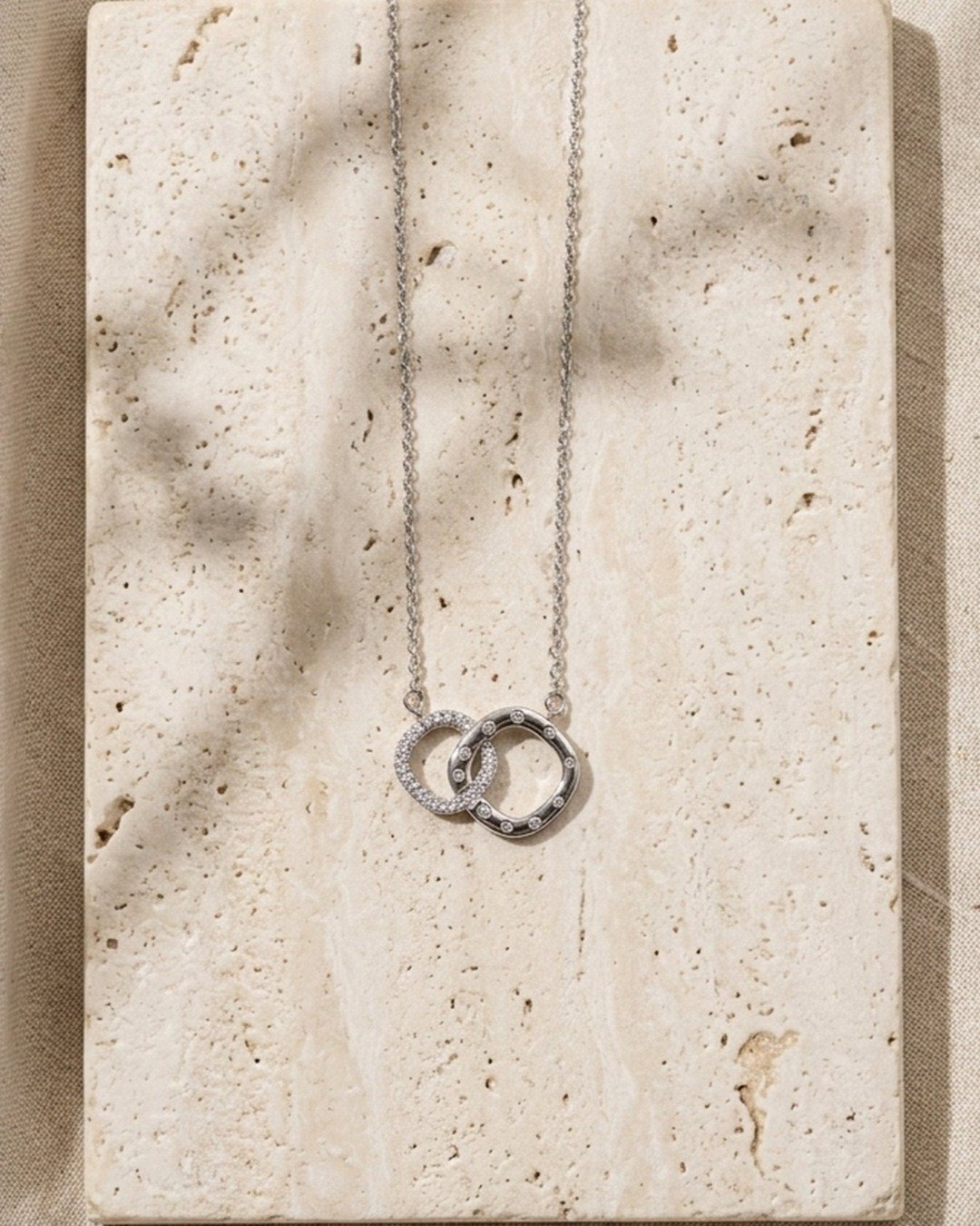 Dual Halo Interlock Pendant Necklace – 925 Sterling Silver — view 6
