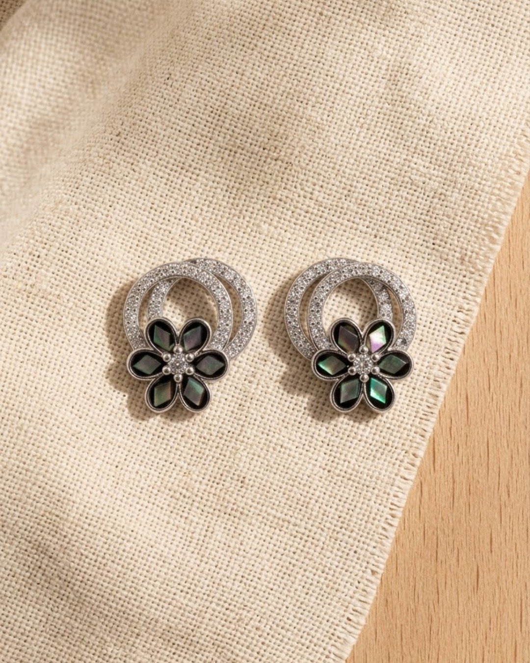 Iridescent Floral Halo Stud Earrings - 925 Sterling Silver — view 3