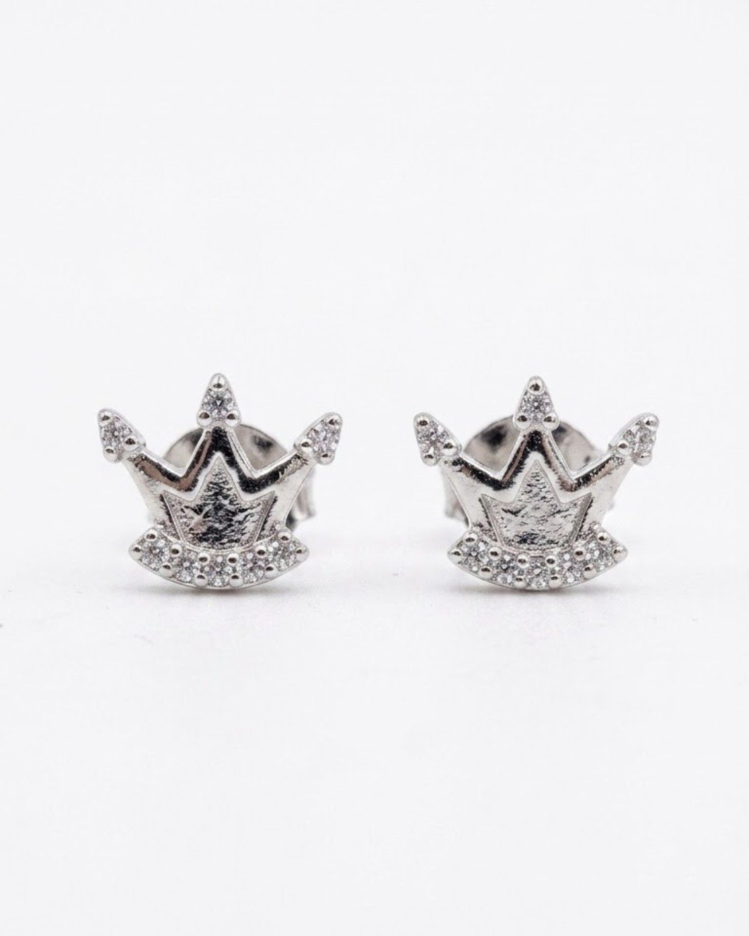 Royal Crown Sparkle Stud Earrings - 925 Sterling Silver