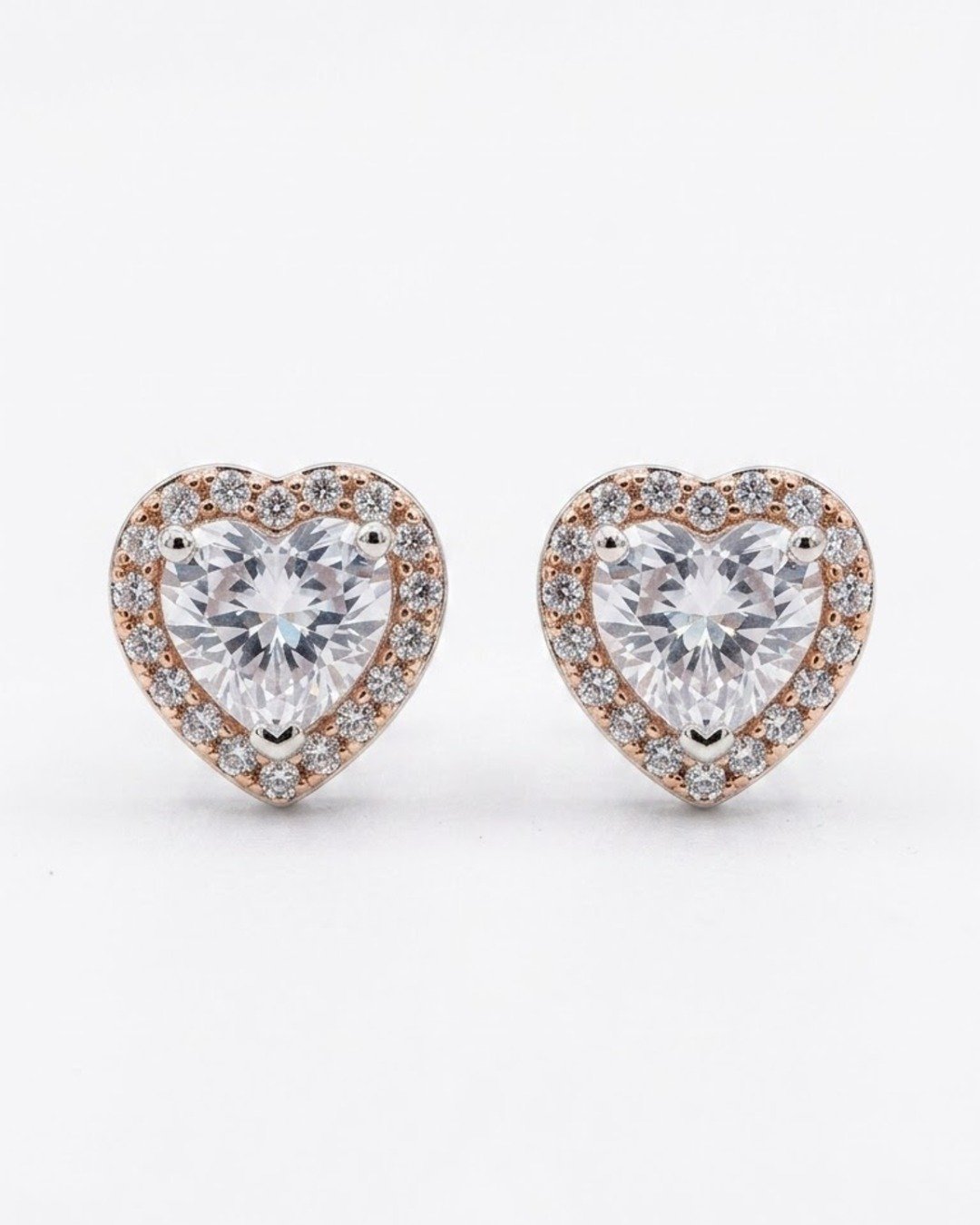 Radiant Heart Crystal Halo Stud Earrings - 925 Sterling Silver
