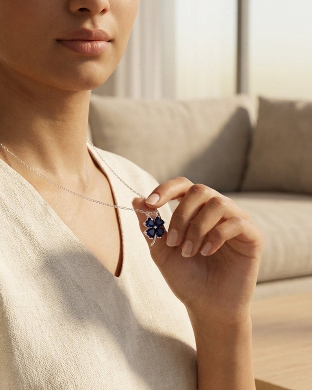 Royal Clover Blue Blossom Necklace – 925 Sterling Silver — view 3