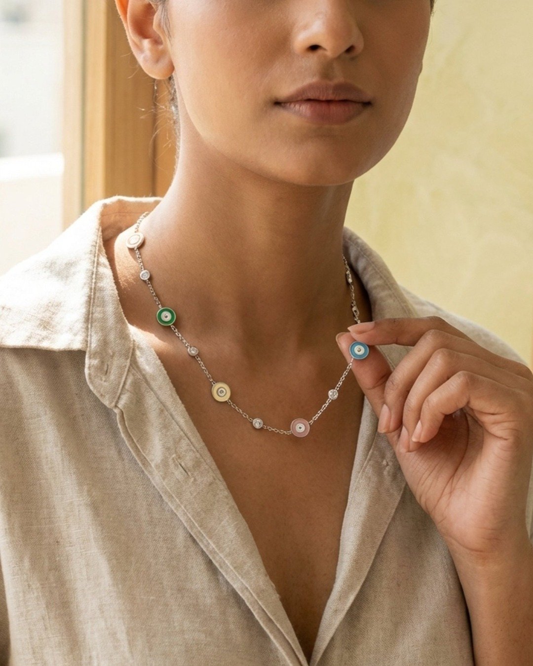 Pastel Halo Charm Station Necklace – 925 Sterling Silver — view 3