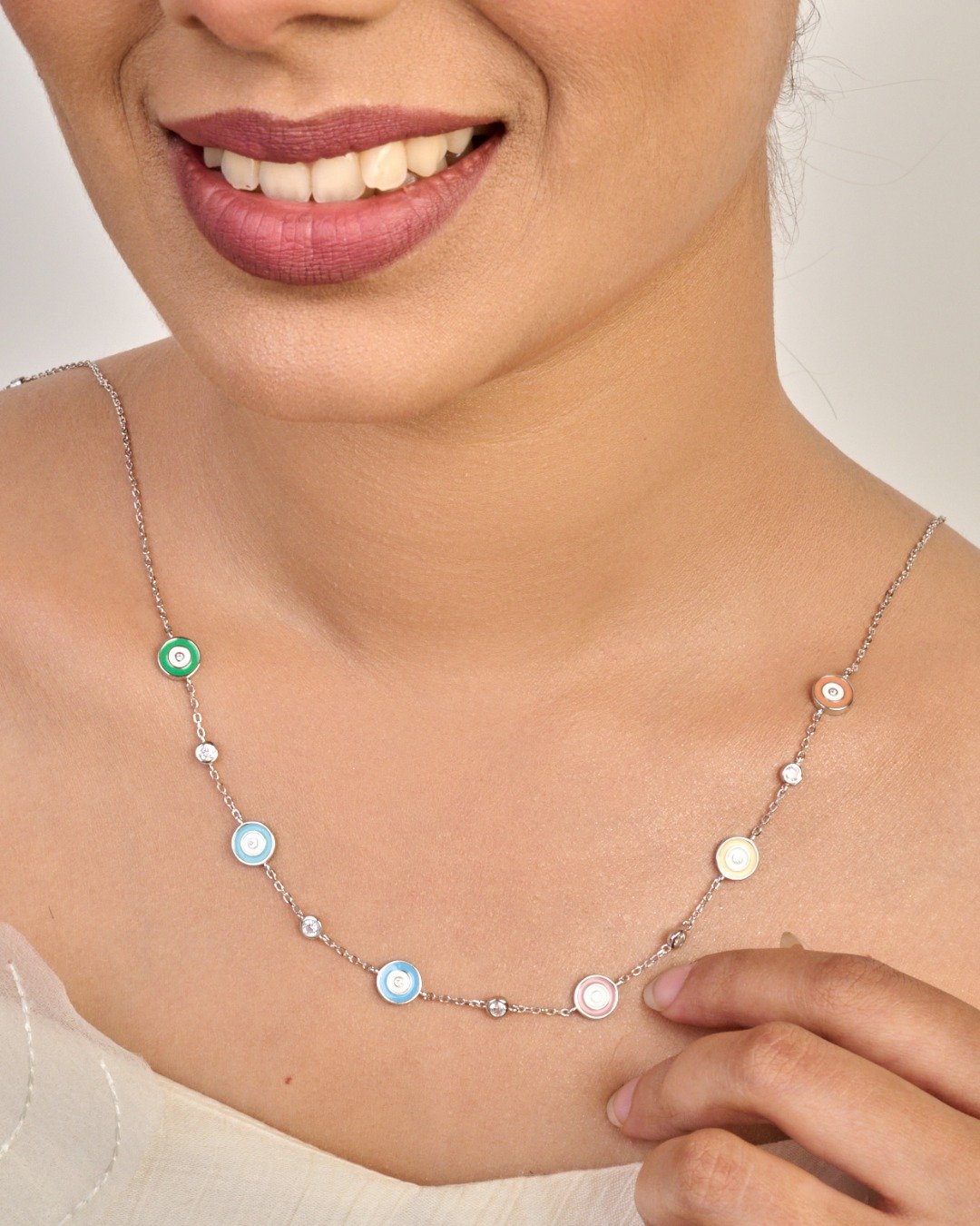 Pastel Halo Charm Station Necklace – 925 Sterling Silver — view 3