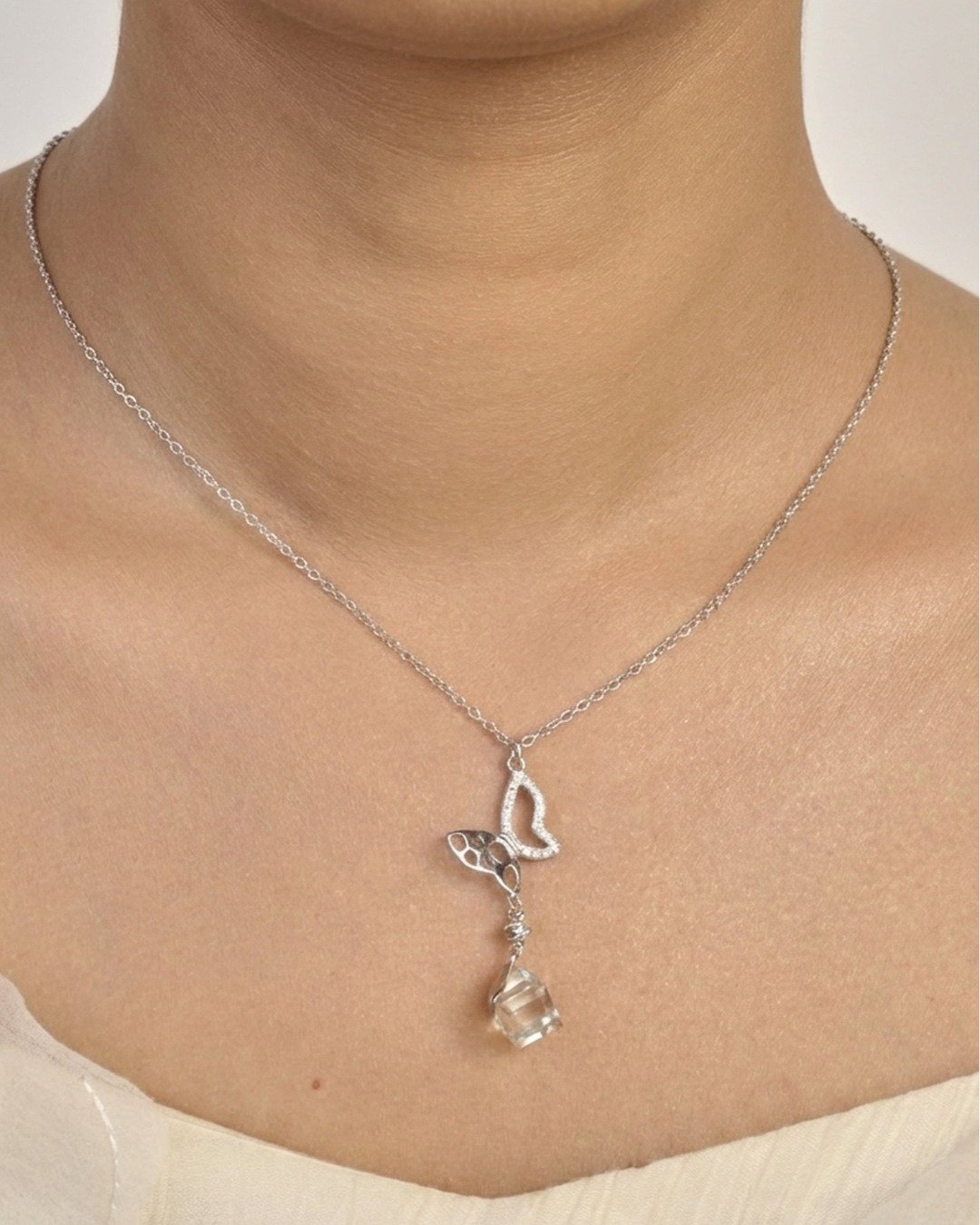 Butterfly Drift Crystal Drop Necklace Set – 925 Sterling Silver — view 4