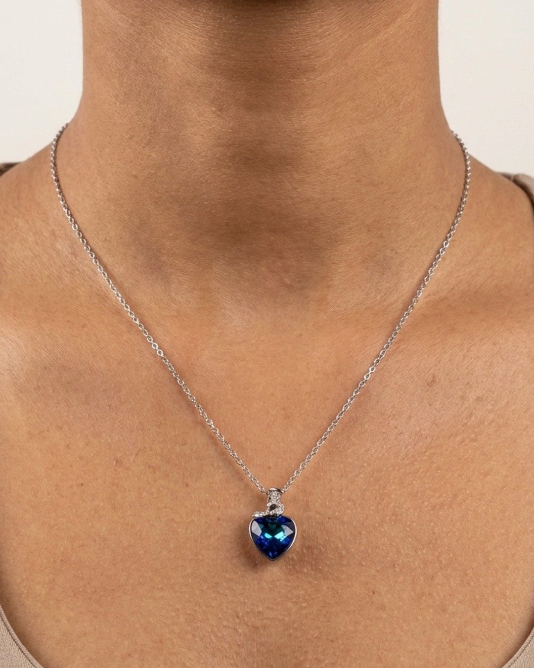 Ocean Heart Sparkle Pendant Necklace – 925 Sterling Silver — view 3