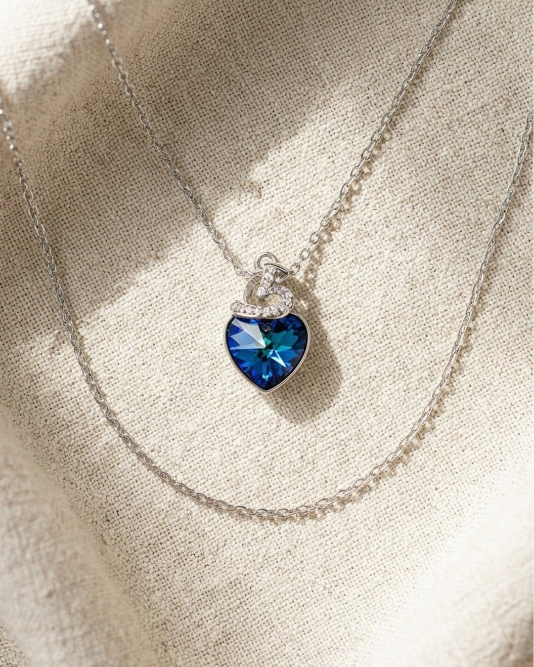 Ocean Heart Sparkle Pendant Necklace – 925 Sterling Silver — view 4