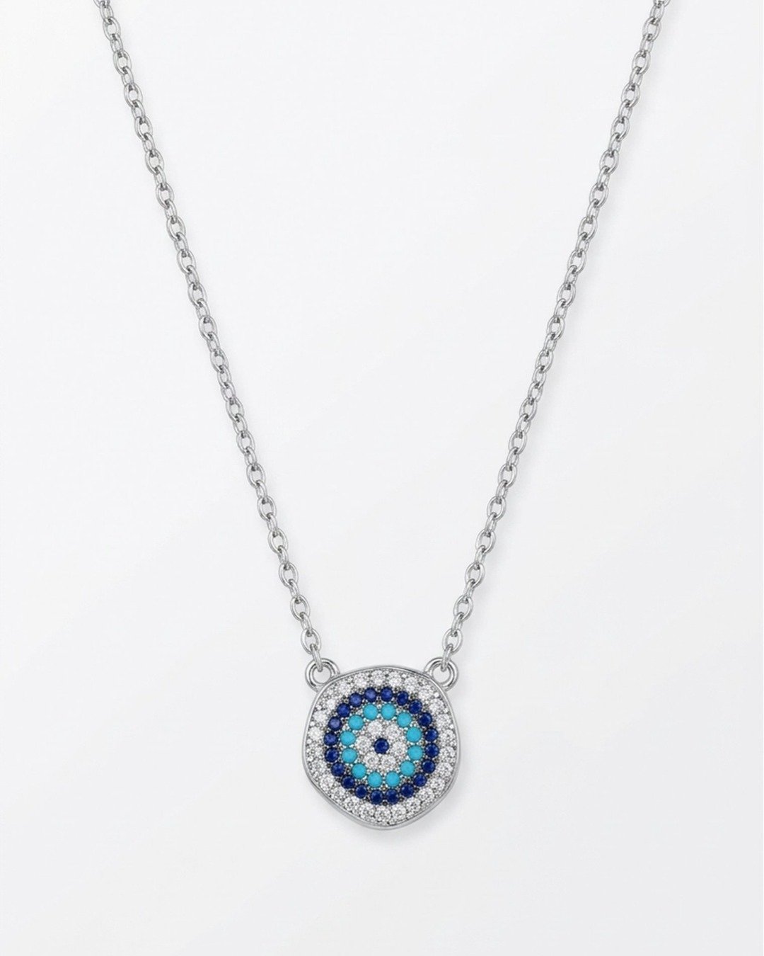 Azure Evil Eye Halo Pendant Necklace Set – 925 Sterling Silver