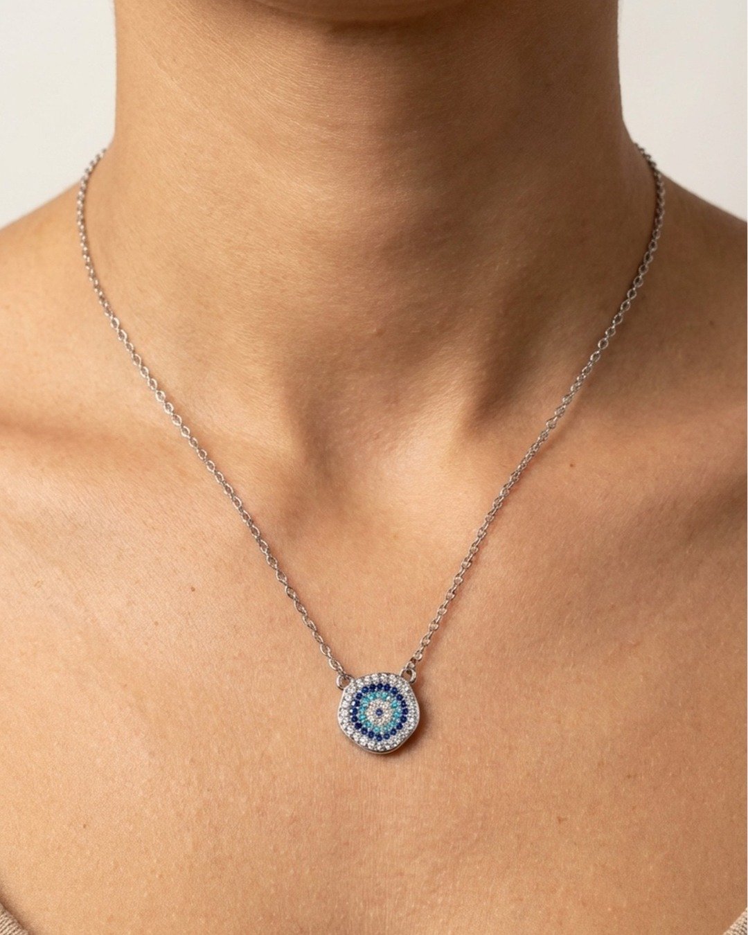 Azure Evil Eye Halo Pendant Necklace Set – 925 Sterling Silver — view 4