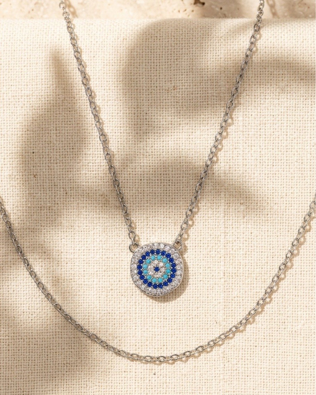 Azure Evil Eye Halo Pendant Necklace Set – 925 Sterling Silver — view 5