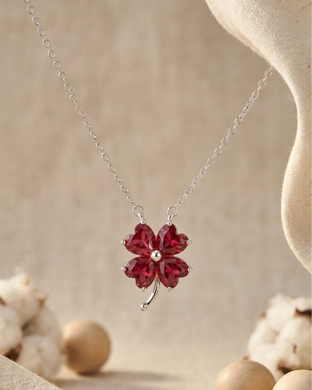 Ruby Blossom Clover Pendant Necklace – 925 Sterling Silver — view 4