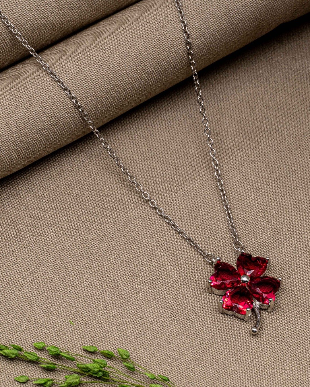 Ruby Blossom Clover Pendant Necklace – 925 Sterling Silver