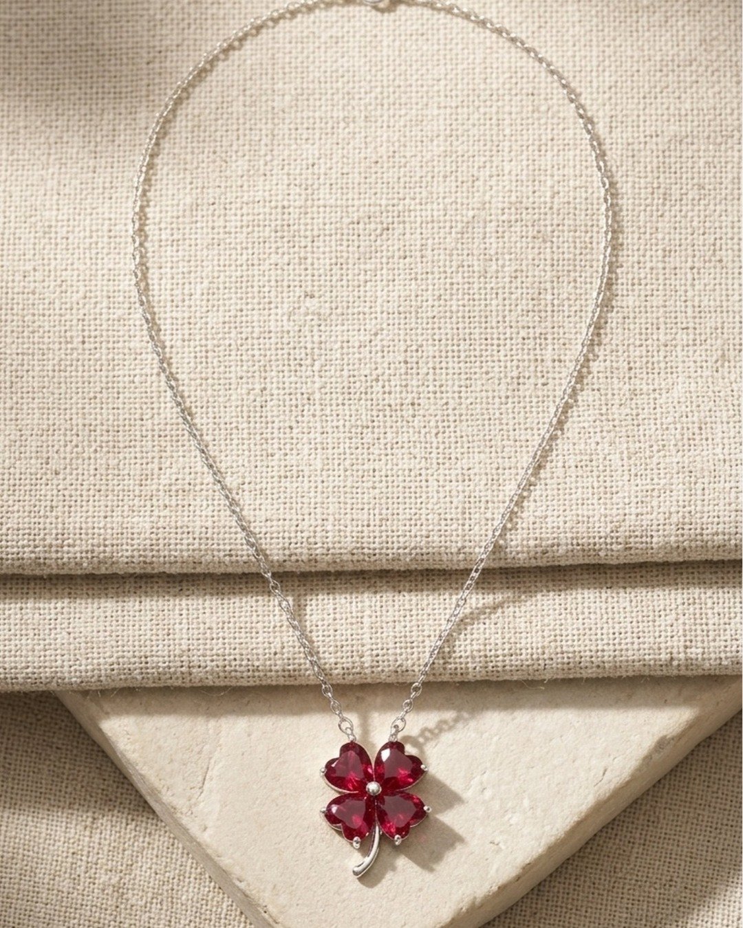 Ruby Blossom Clover Pendant Necklace – 925 Sterling Silver — view 5