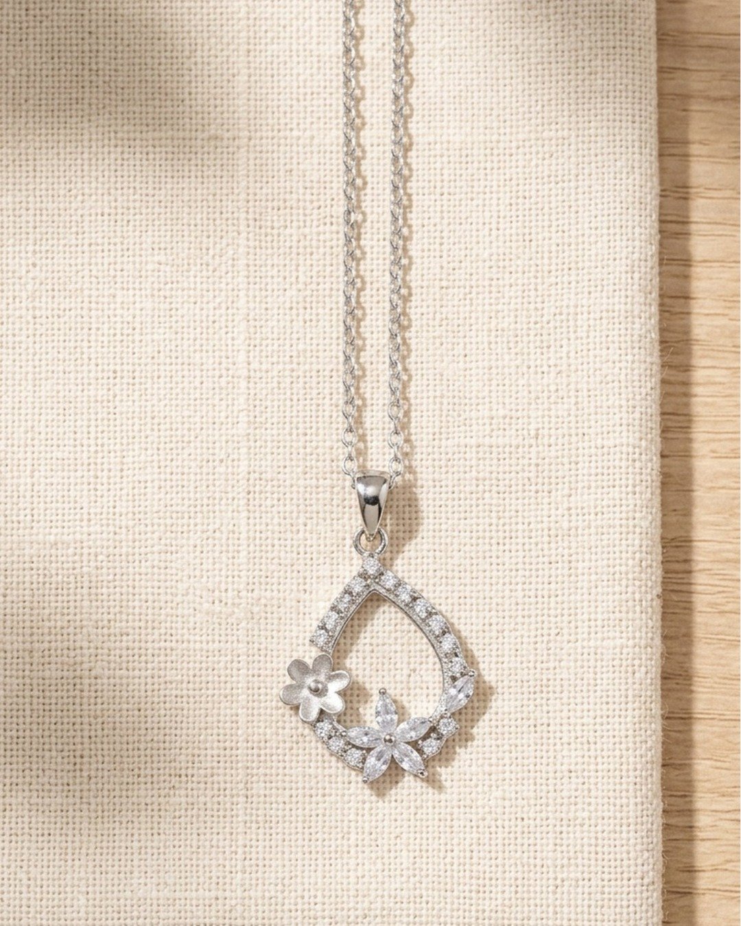 Floral Dewdrop Halo Pendant Necklace Set – 925 Sterling Silver — view 4