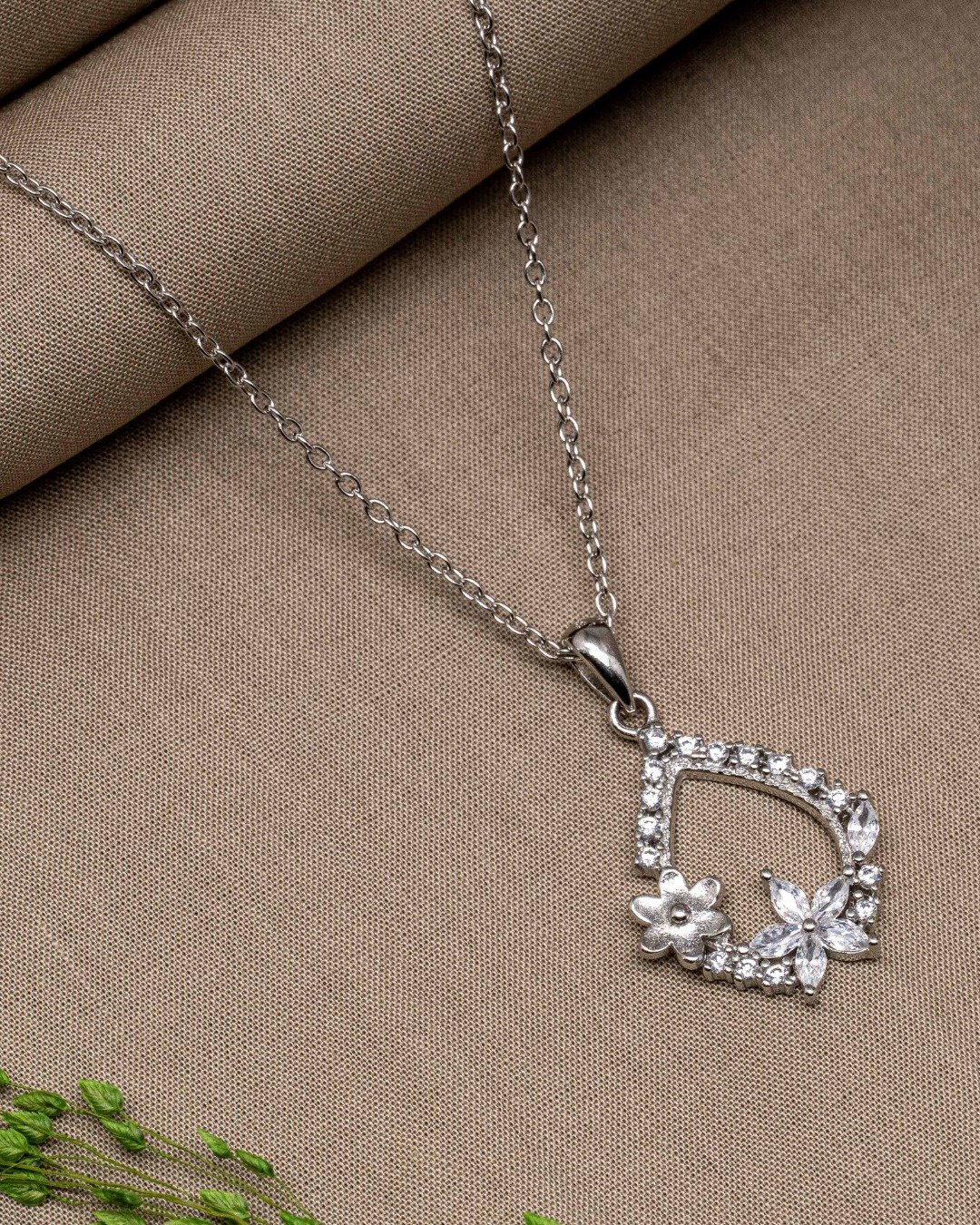 Floral Dewdrop Halo Pendant Necklace Set – 925 Sterling Silver