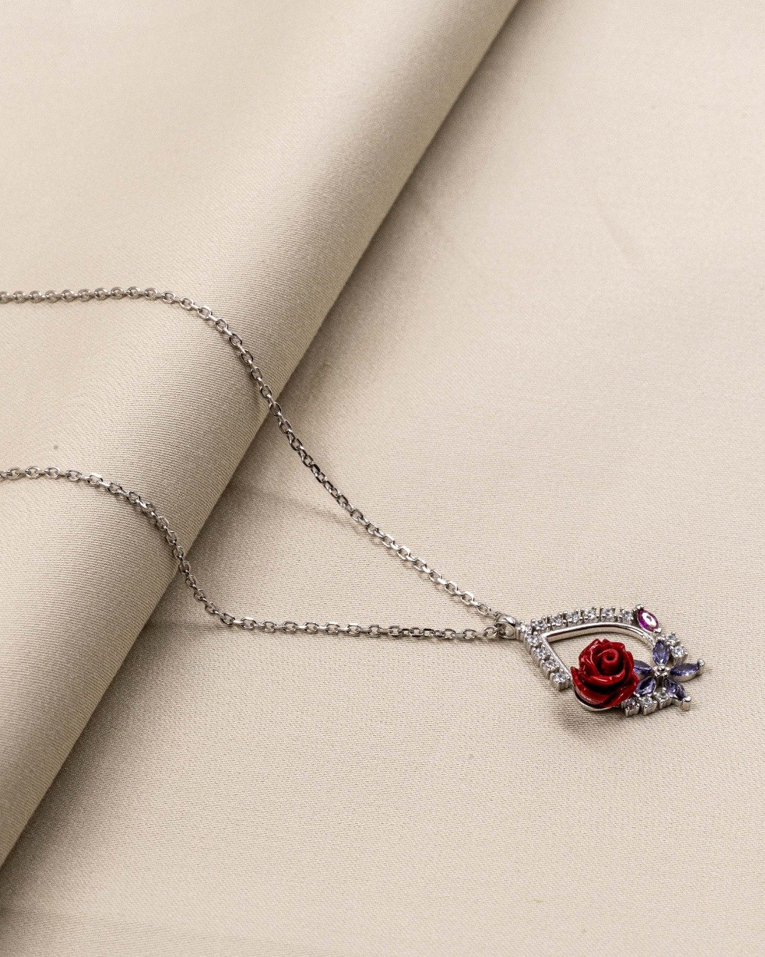 Rose Bloom Statement Pendant Necklace – 925 Sterling Silver