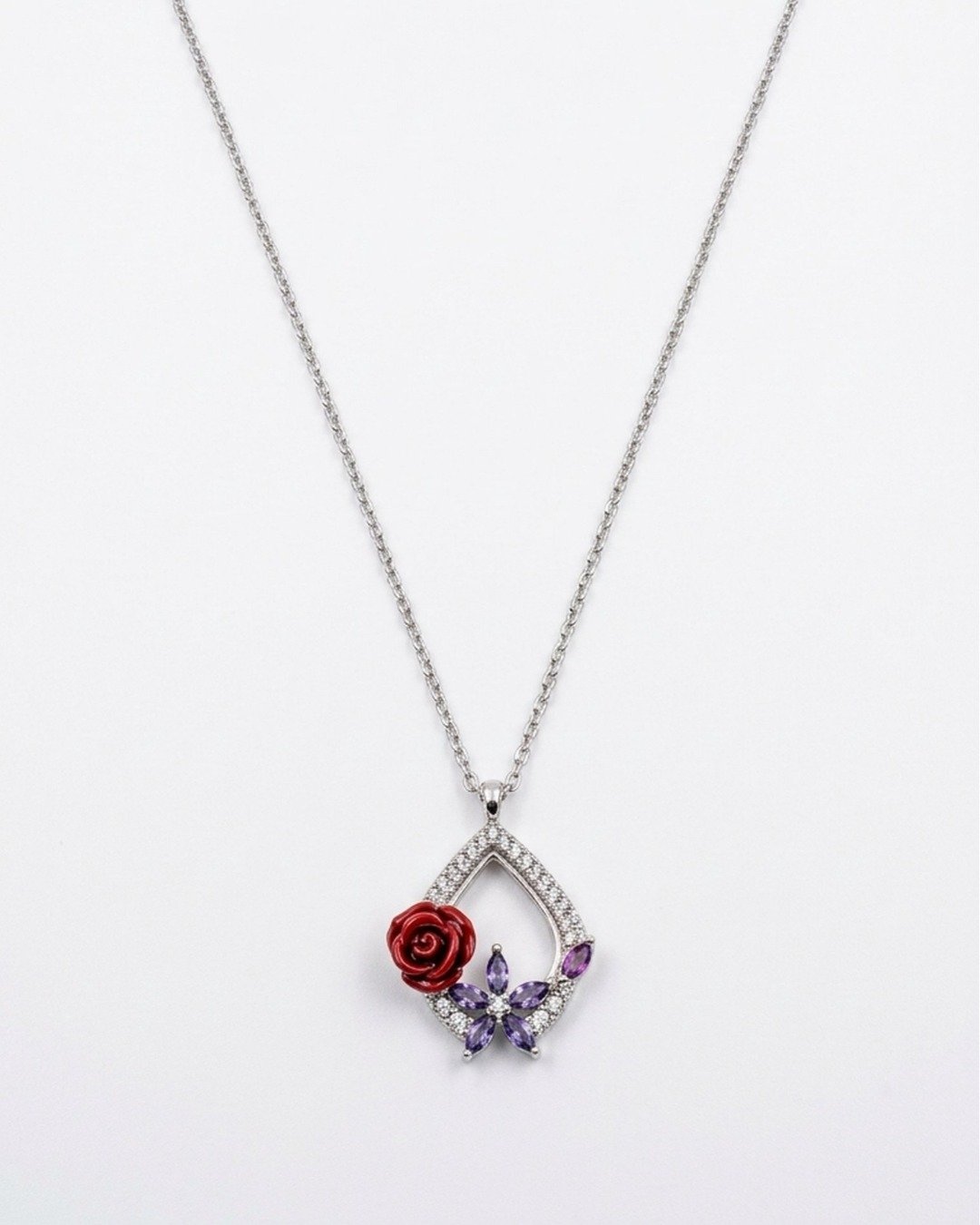 Rose Bloom Statement Pendant Necklace – 925 Sterling Silver