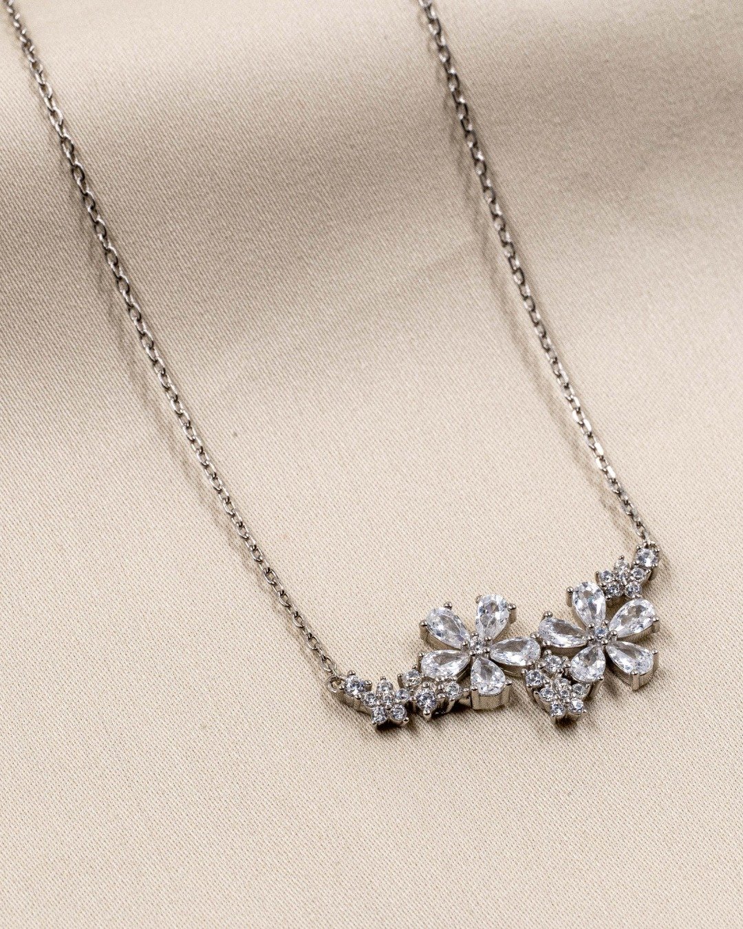 Crystal Blossom Statement Necklace – 925 Sterling Silver