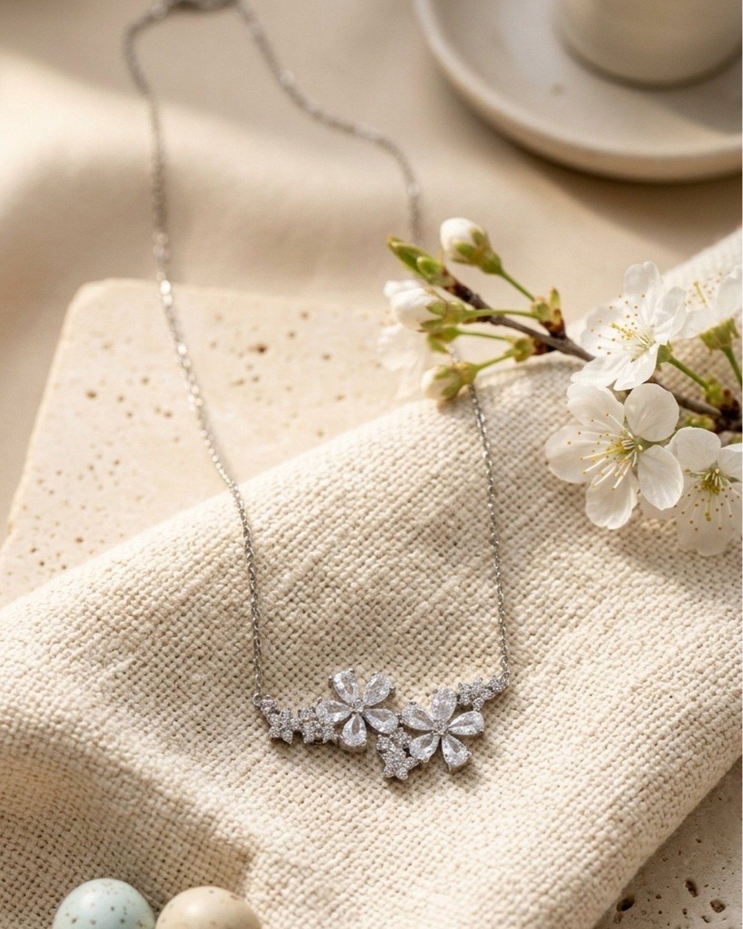 Crystal Blossom Statement Necklace – 925 Sterling Silver — view 4