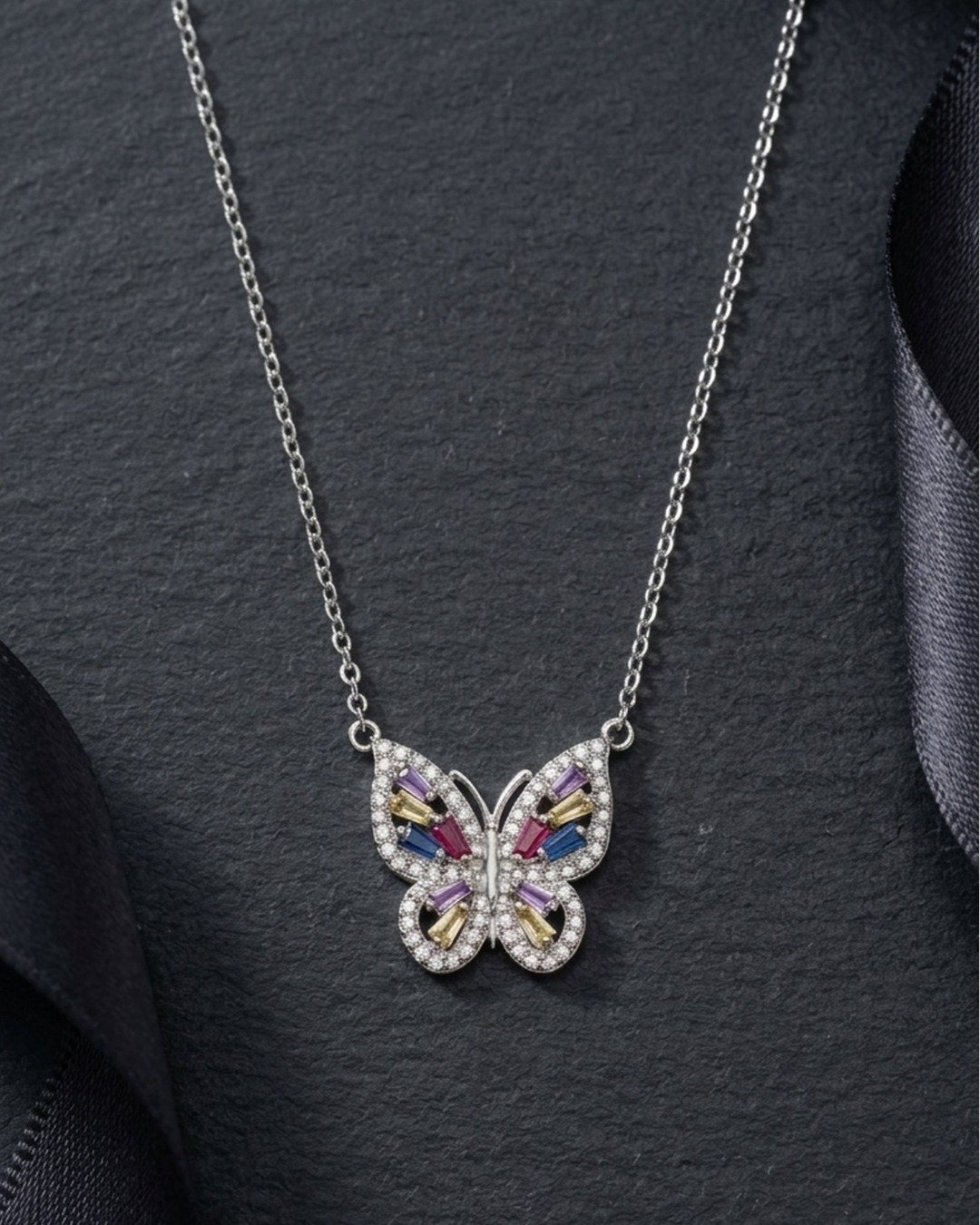 Iridescent Butterfly Sparkle Necklace – 925 Sterling Silver — view 5