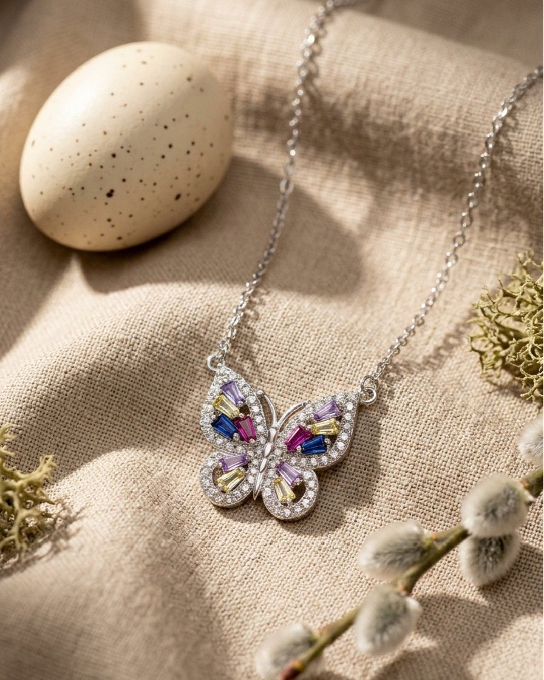 Iridescent Butterfly Sparkle Necklace – 925 Sterling Silver — view 4