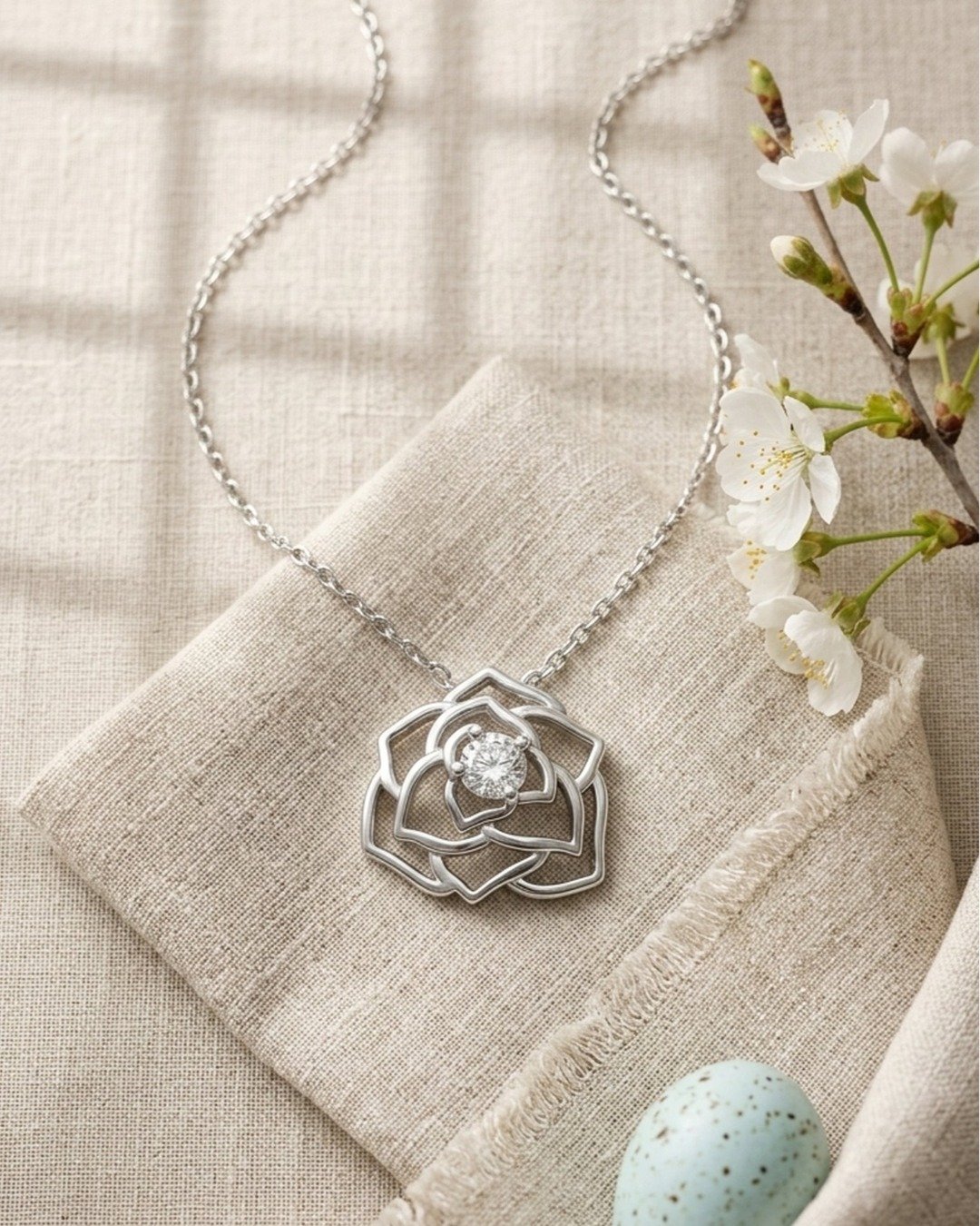 Silver Rose Bloom Pendant Necklace Set – 925 Sterling Silver — view 5