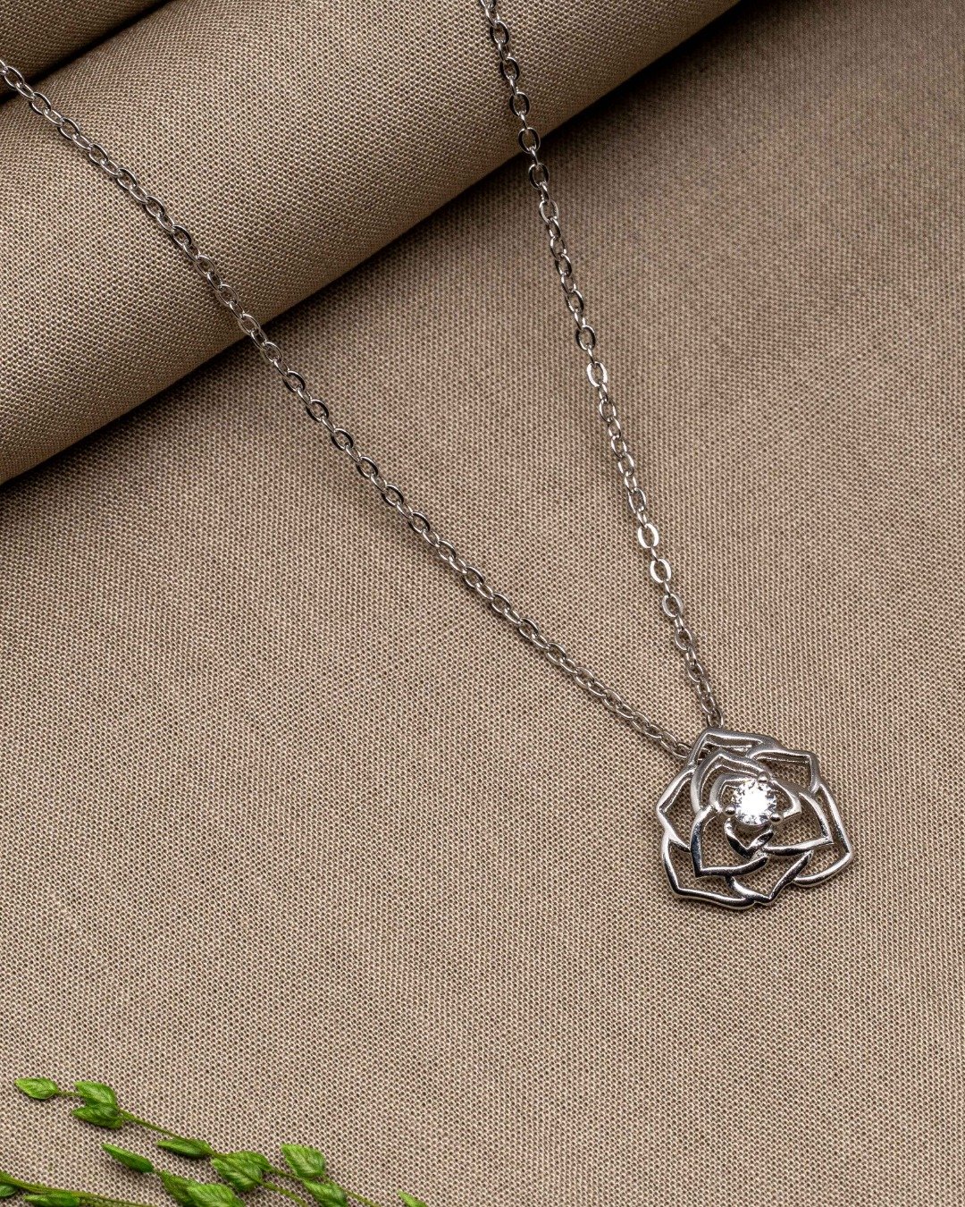 Silver Rose Bloom Pendant Necklace Set – 925 Sterling Silver