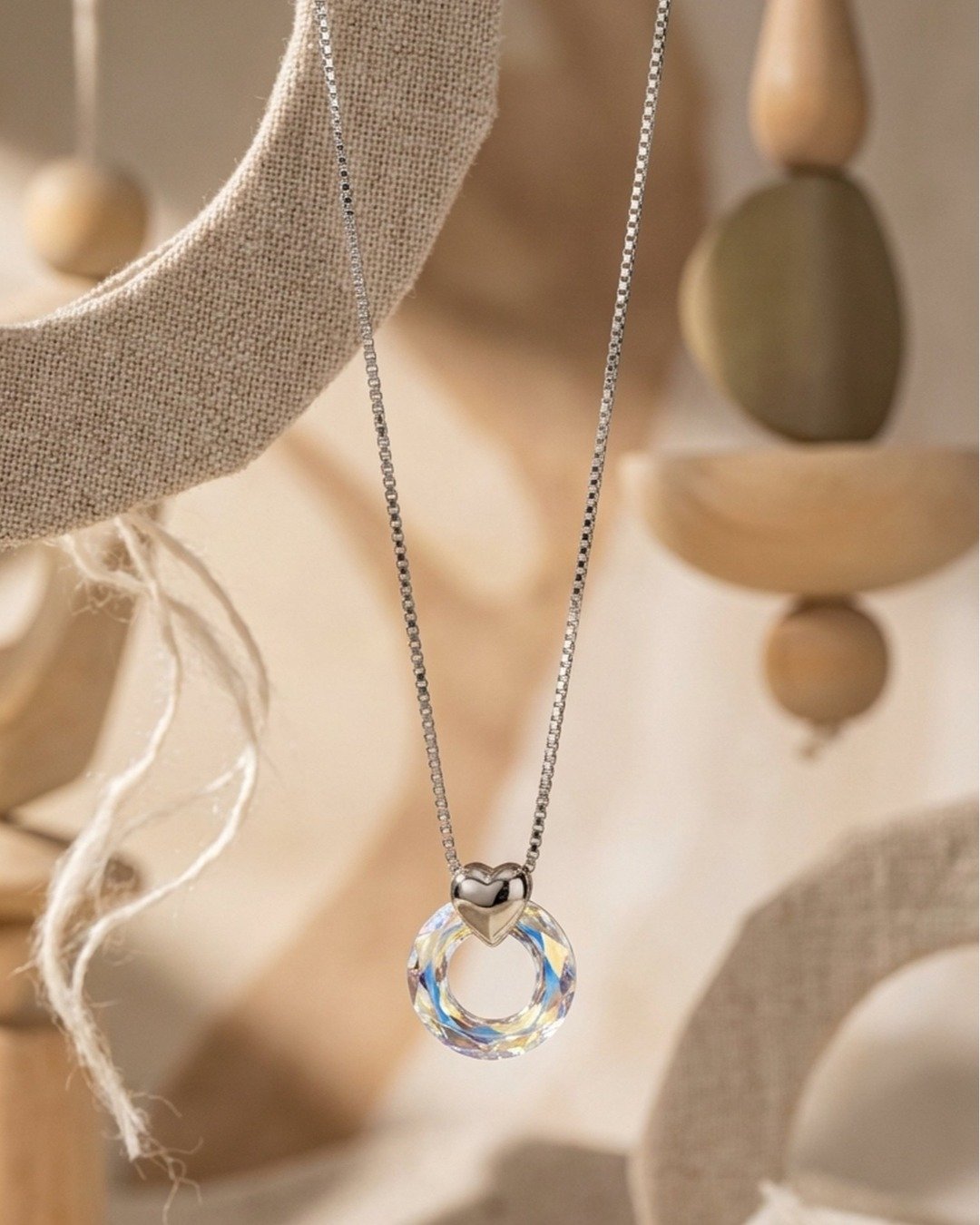 Aurora Circle Crystal Pendant Necklace Set – 925 Sterling Silver — view 4
