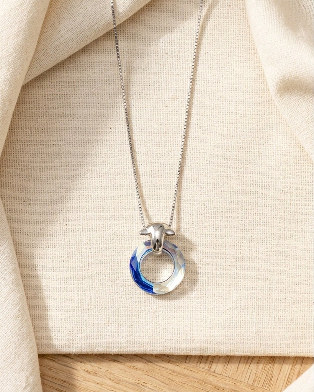 Aurora Circle Crystal Pendant Necklace Set – 925 Sterling Silver — view 3