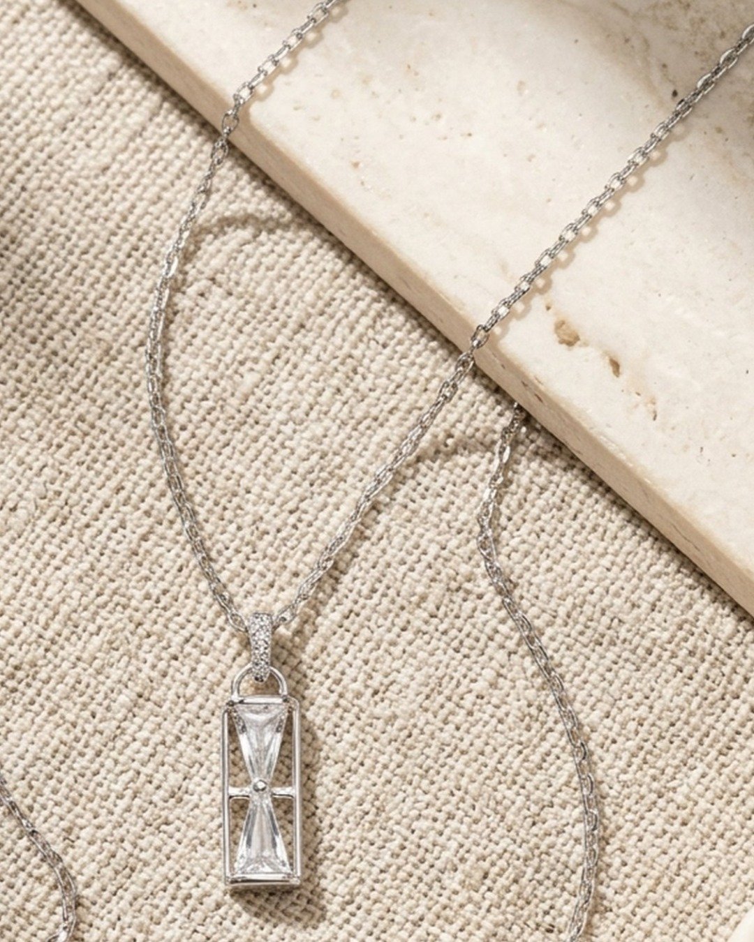 Crystal Bar Drop Minimal Necklace Set – 925 Sterling Silver — view 3