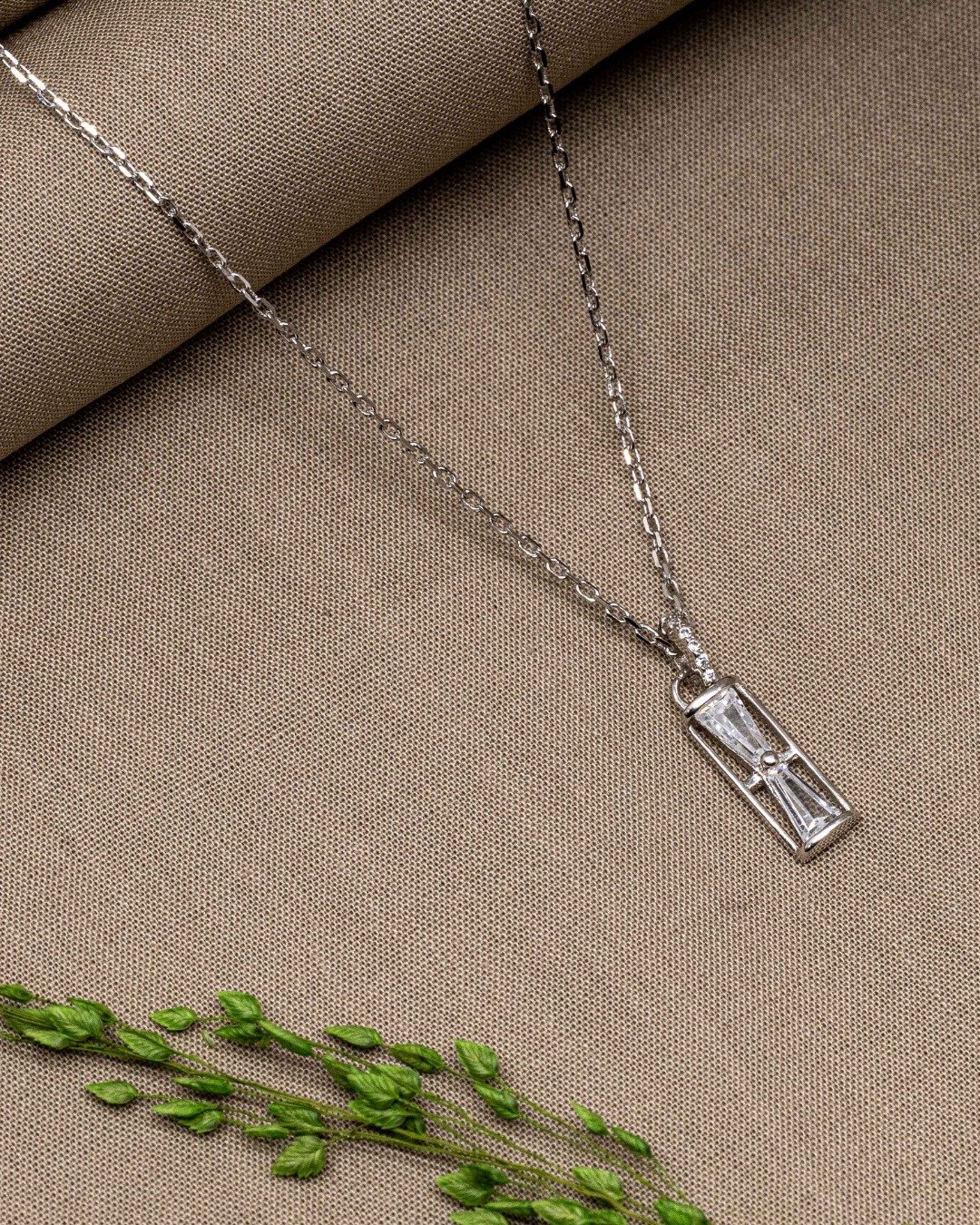 Crystal Bar Drop Minimal Necklace Set – 925 Sterling Silver