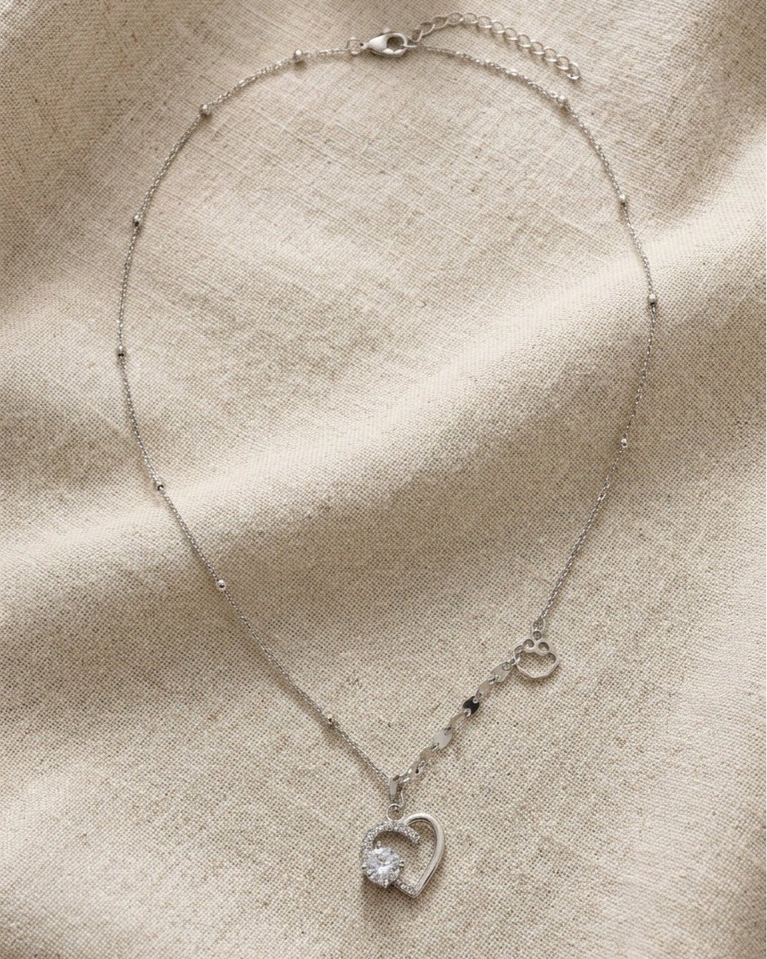 Dainty Double Heart Drop Necklace – 925 Sterling Silver — view 4